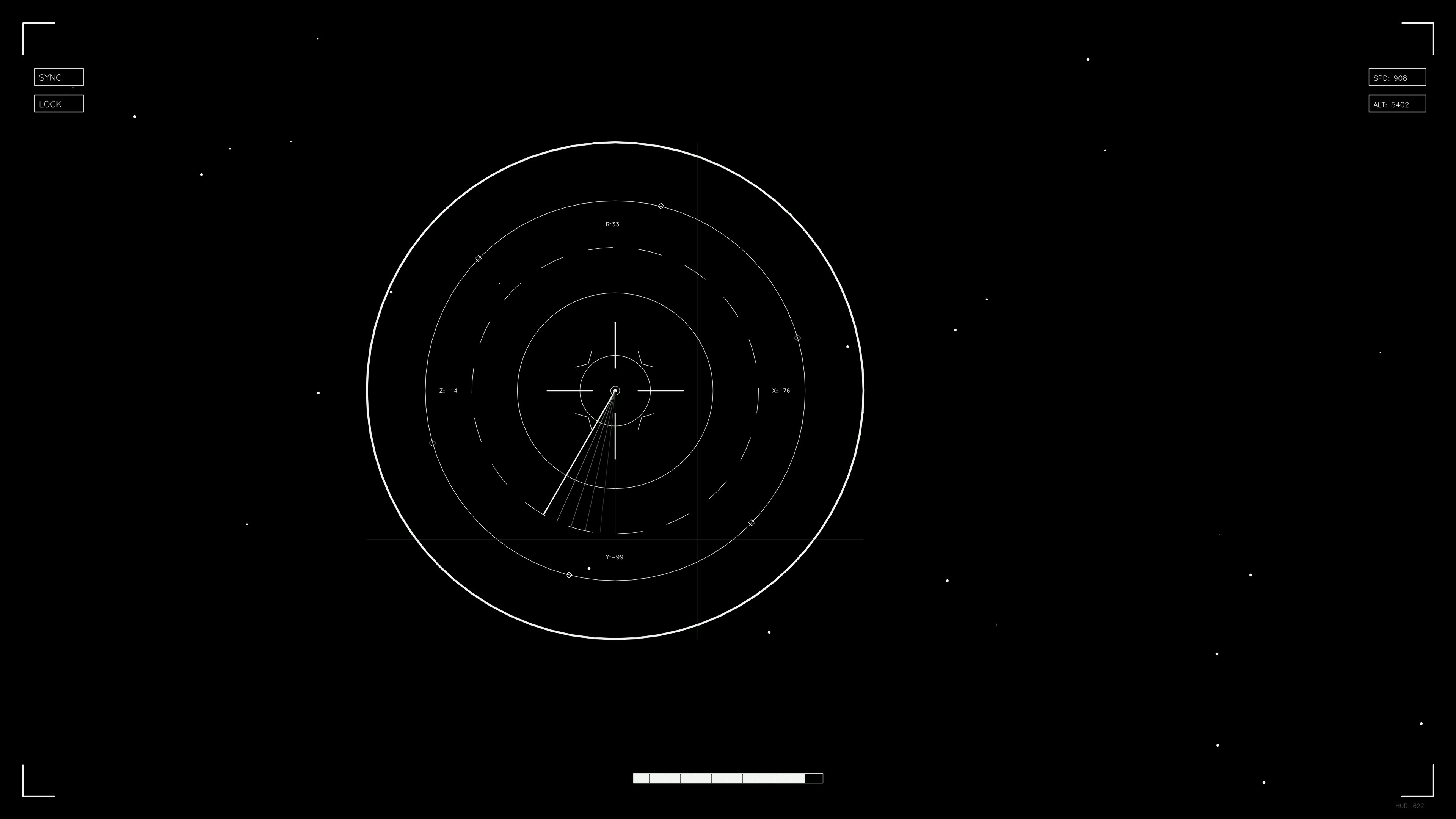 Sci-fi hud animation for web designers and videographers featuring circular scanning interface with lines and dots on dark background