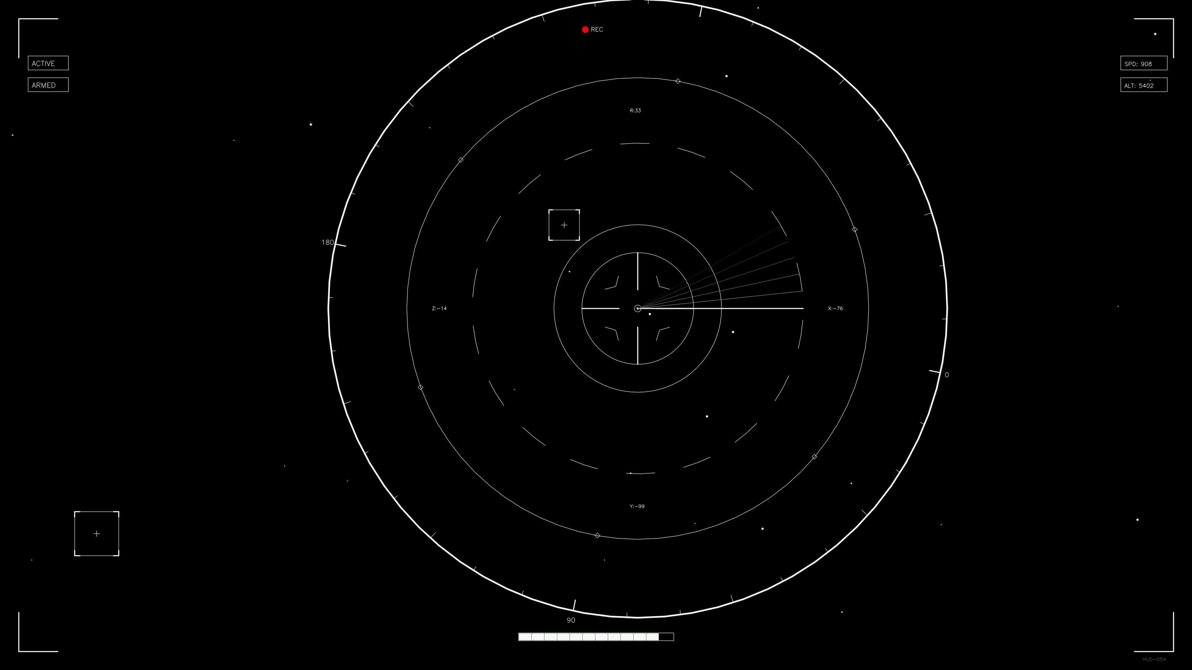 Scifi hud animation for web designers and videographers showing circular radar display with tracking elements on black background