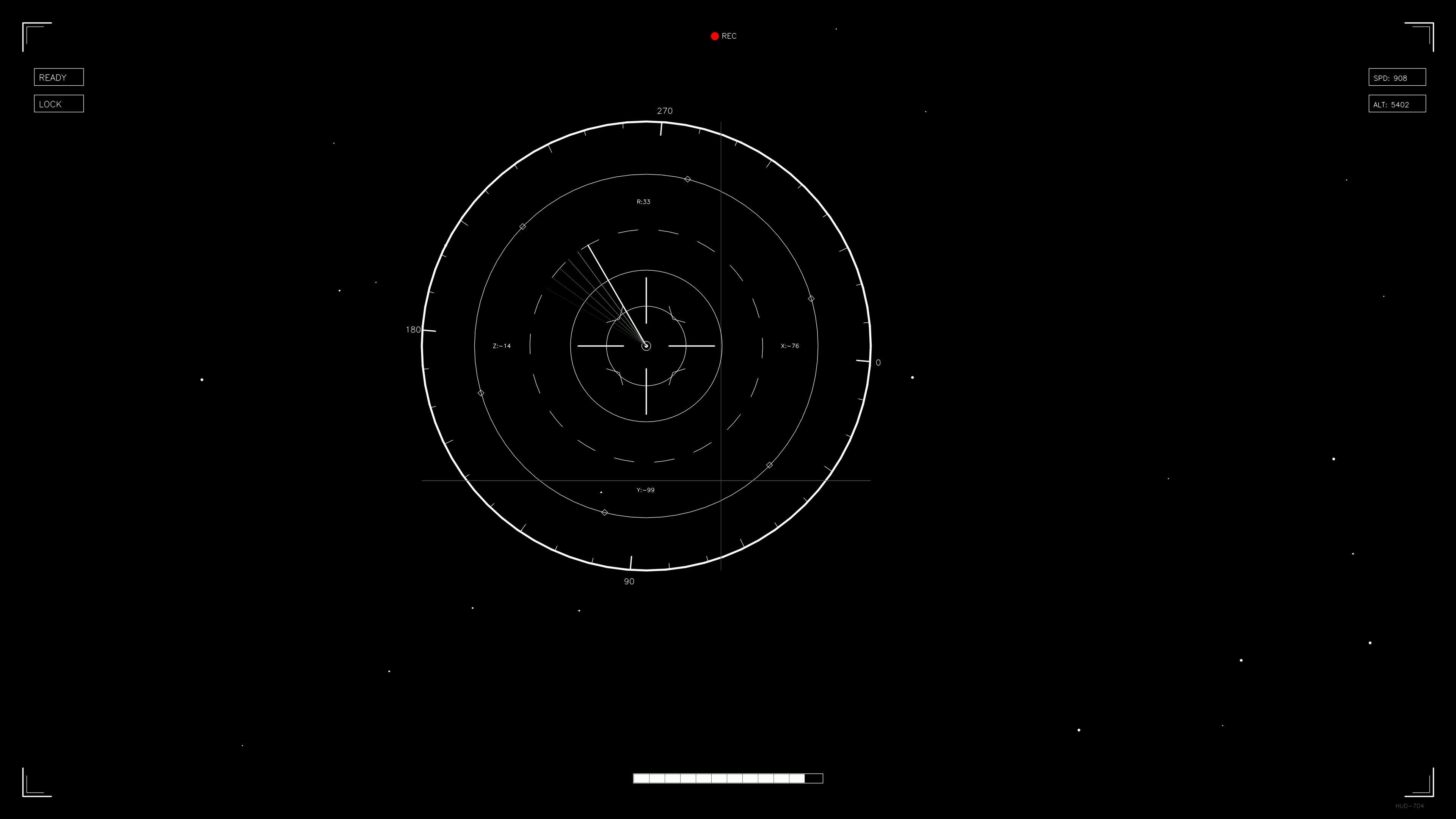 Scifi hud animation for web designer and videographer with circular display and digital elements on black background