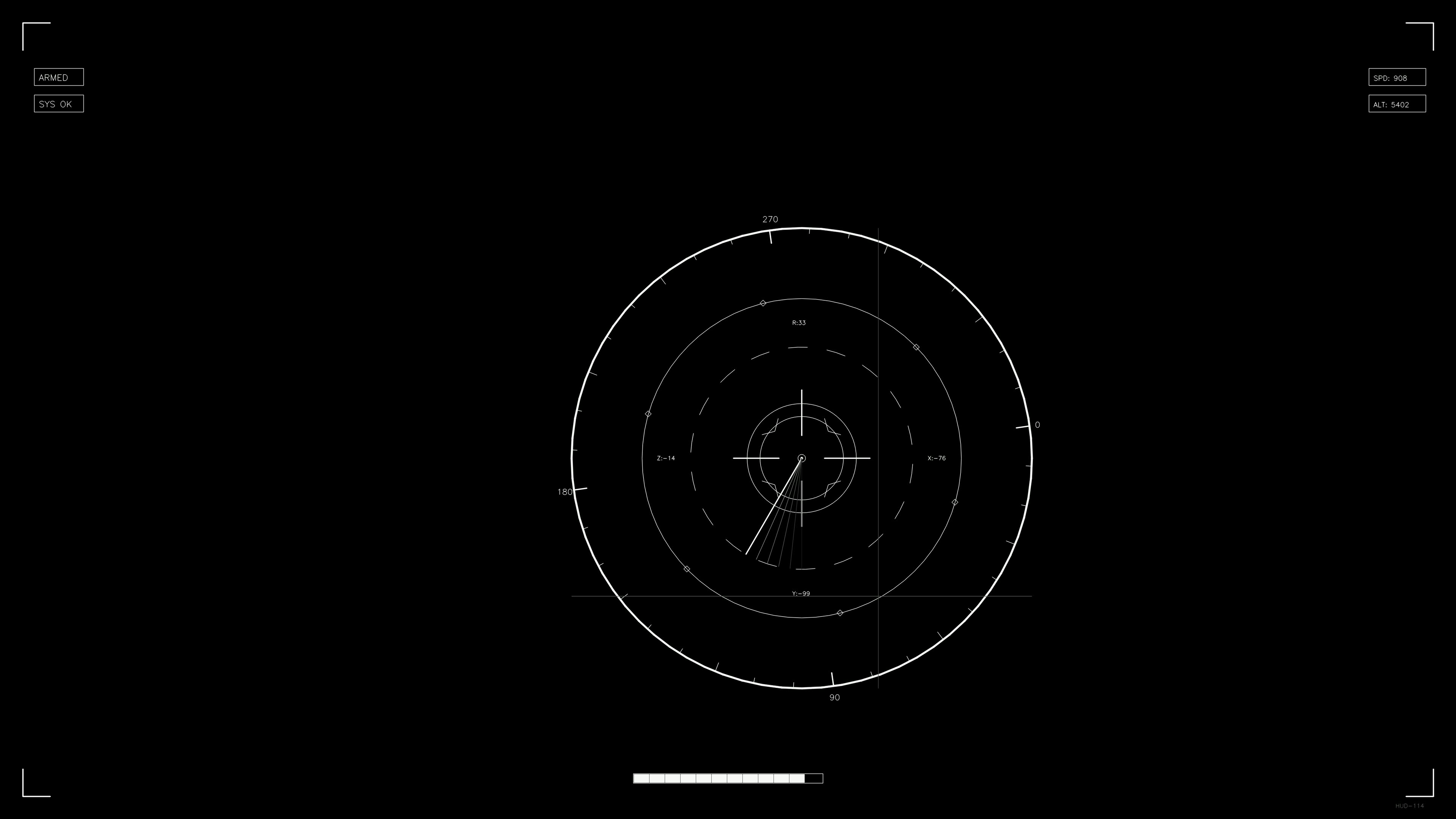 This animation displays a sci-fi heads-up display focused on intricate graphics for web designers and videographers
