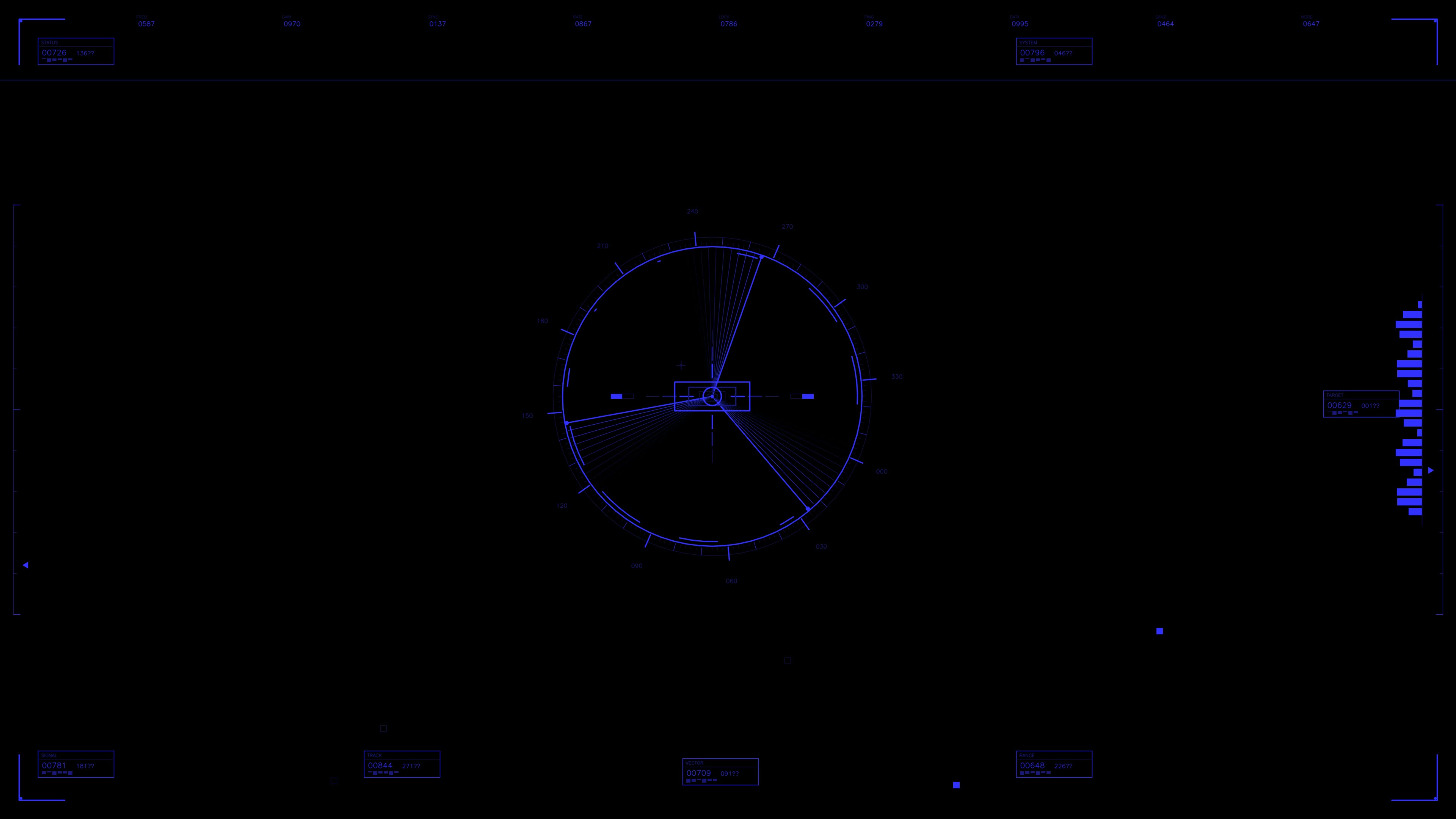 Military gui war stock footage hud animation for science fiction production with rotating elements and dynamic readings in dark background