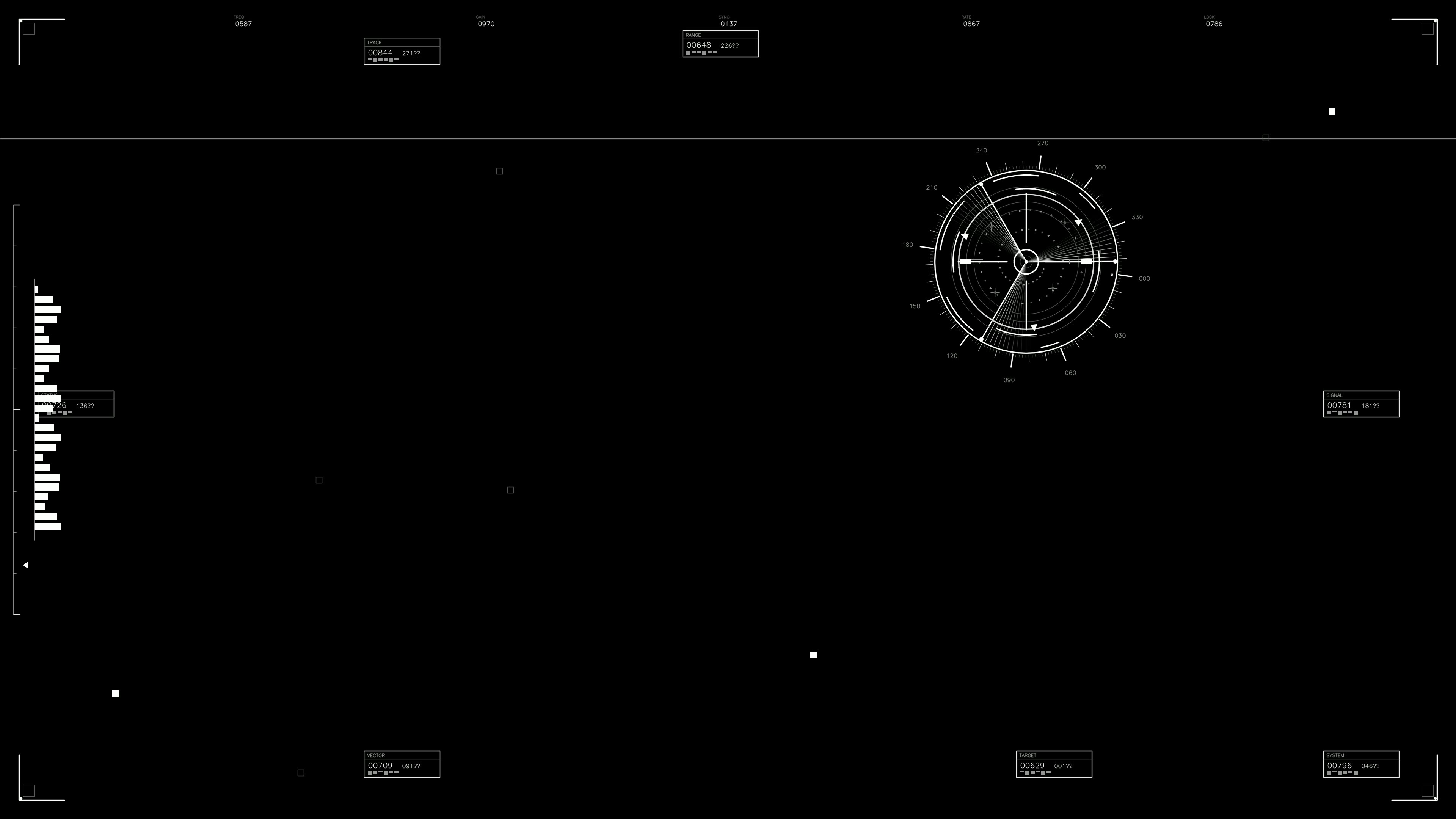 Military gui war stock footage hud animation for science fiction production with radar and interface elements displayed on a dark background