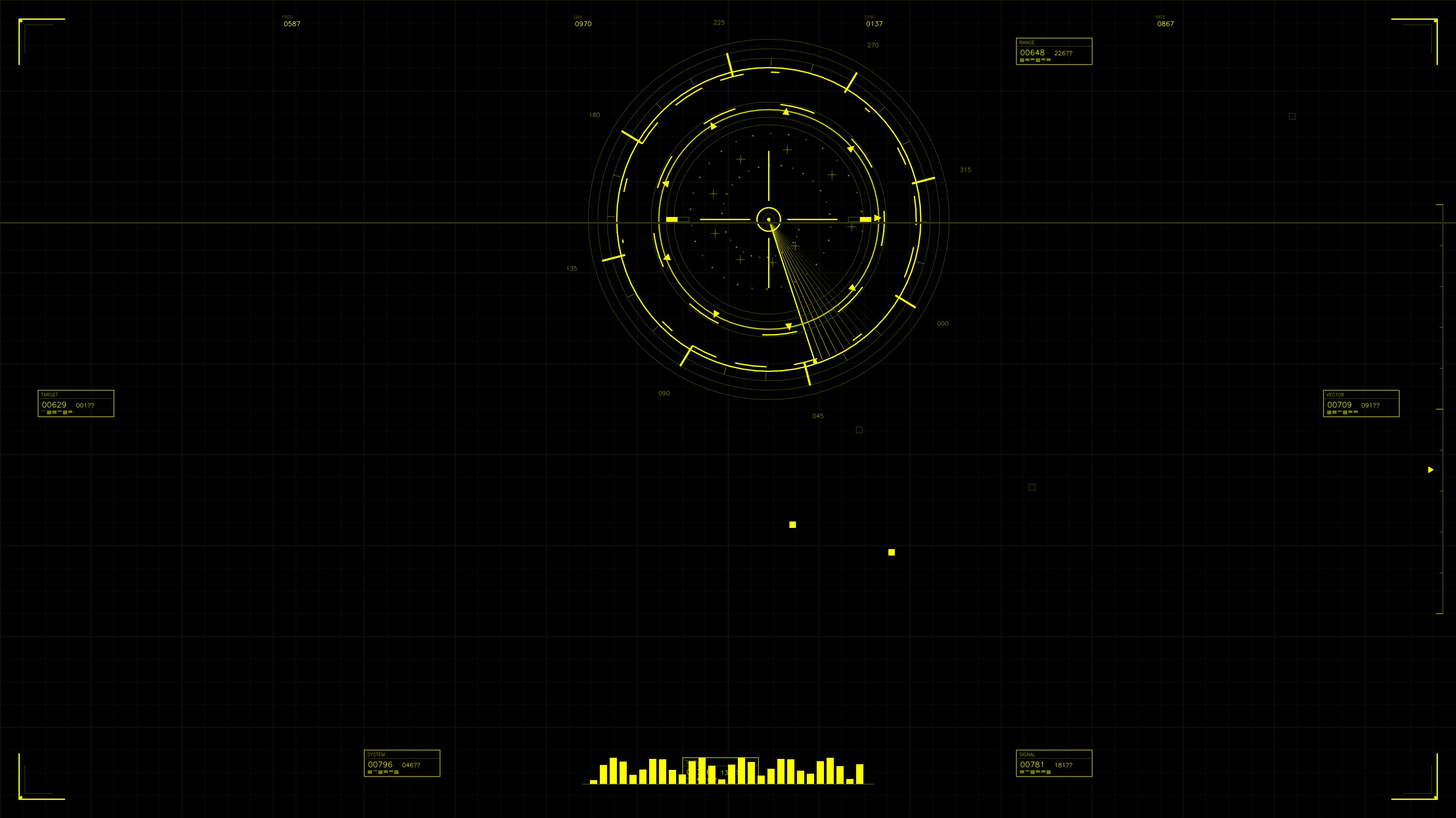 Military gui war stock footage hud animation for science fiction shows and projects with dark background and bright yellow elements