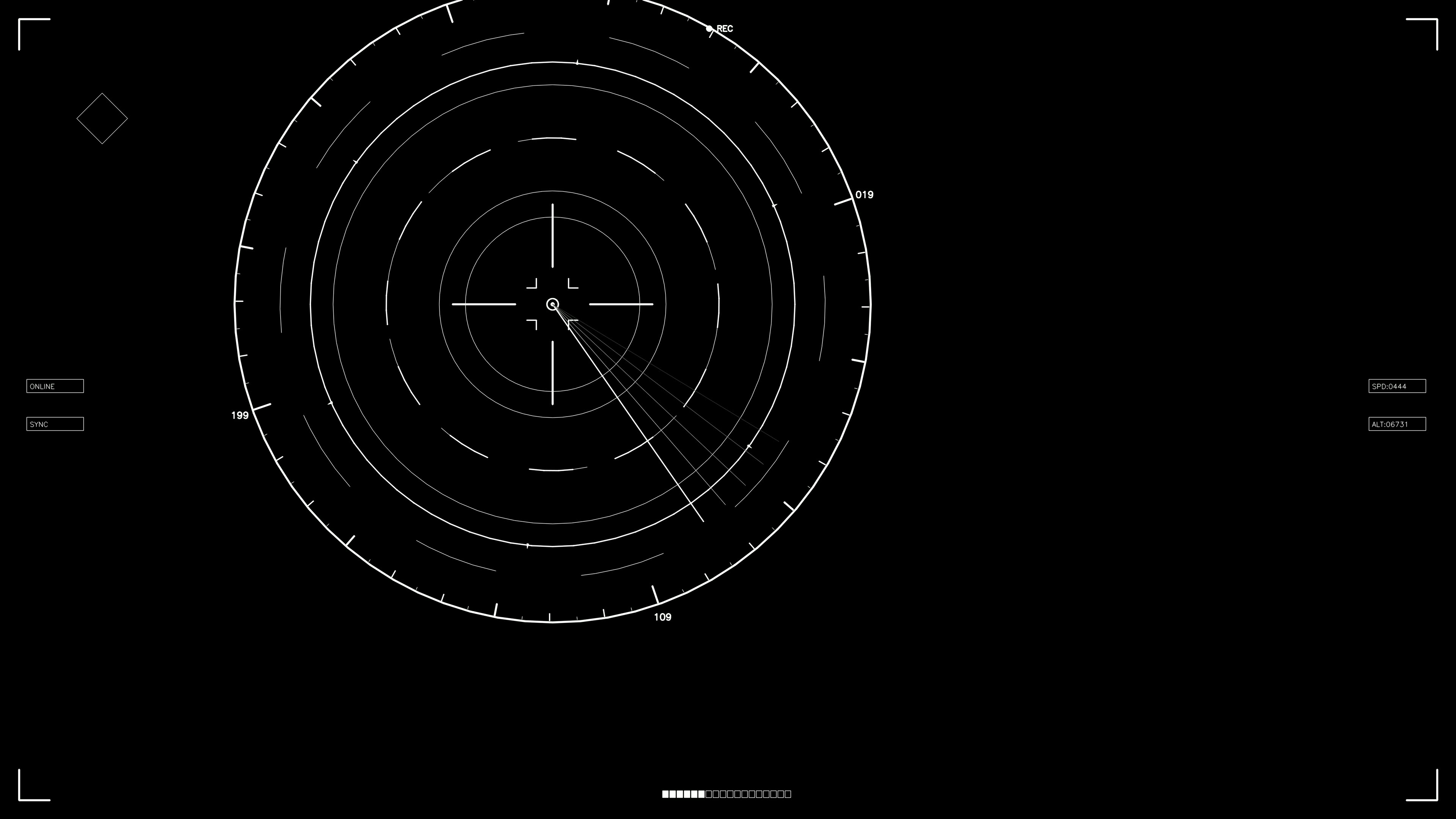Scifi hud animation for web designers and videographers with circular radar display and signal lines visible on dark background