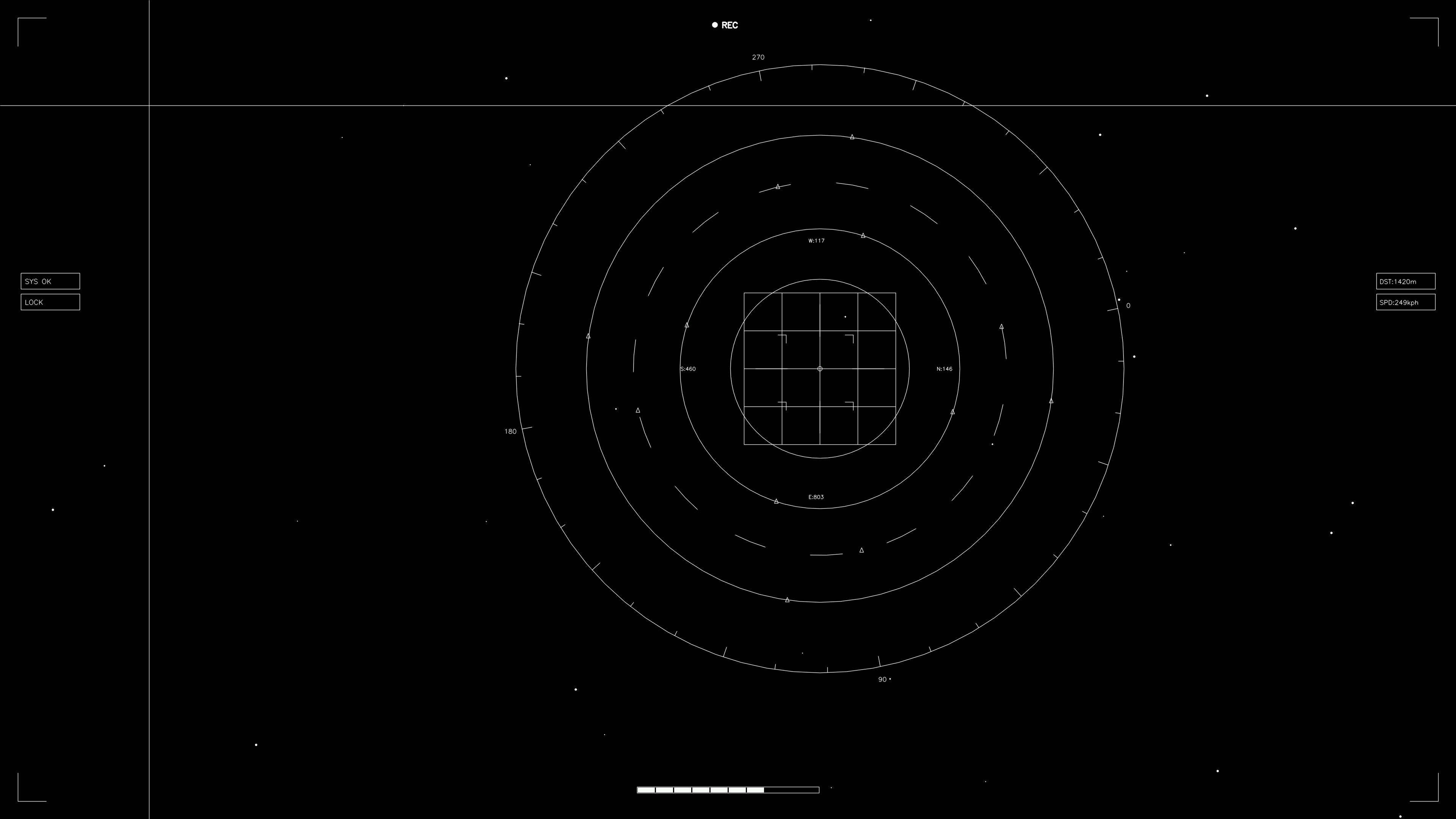 Animation of hud elements for web design and sci-fi video editing in dark setting with grid layout and circular patterns