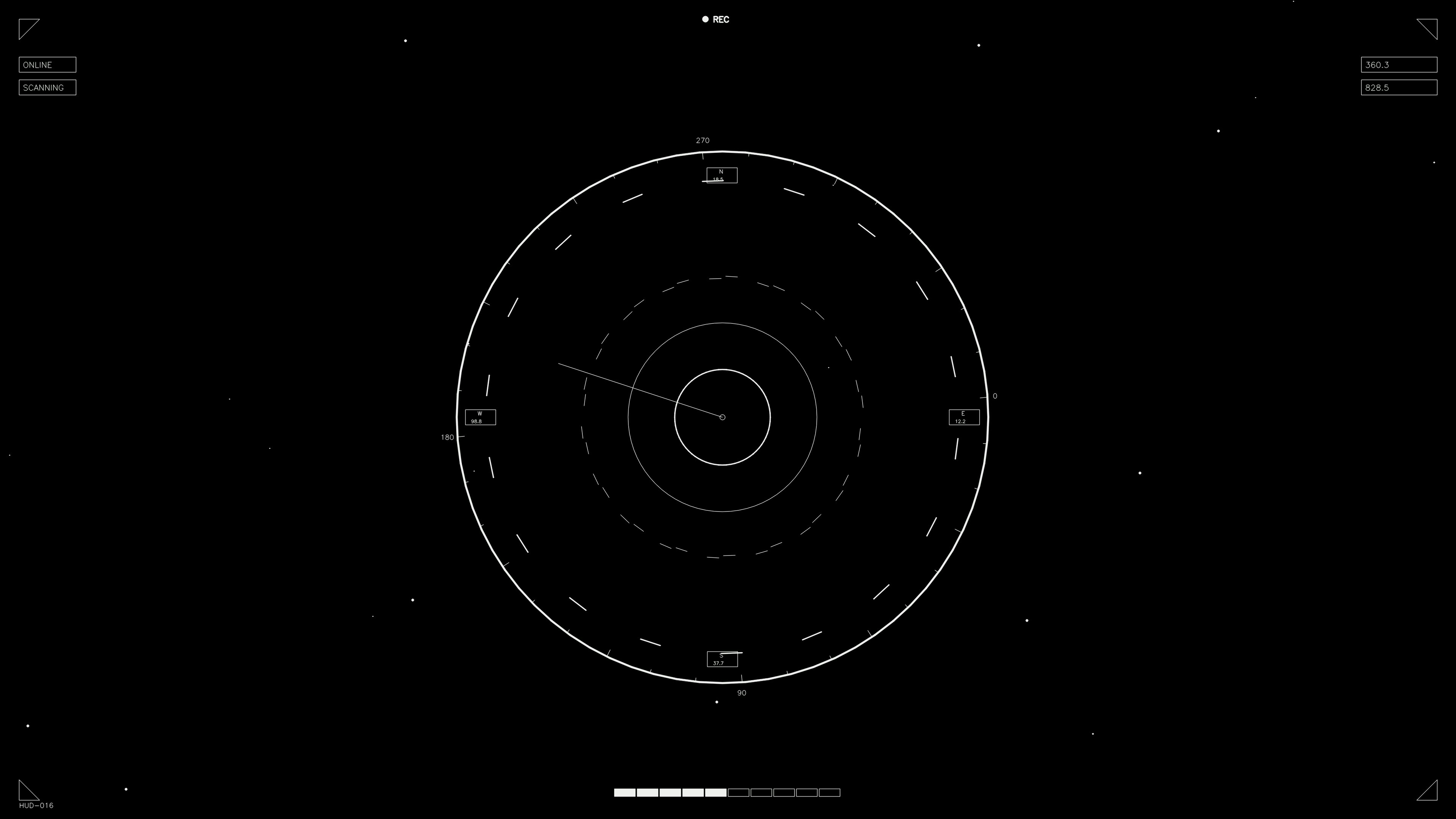 Hud elements animation for web designers and sci-fi video cutters showing a circular interface with radial lines moving