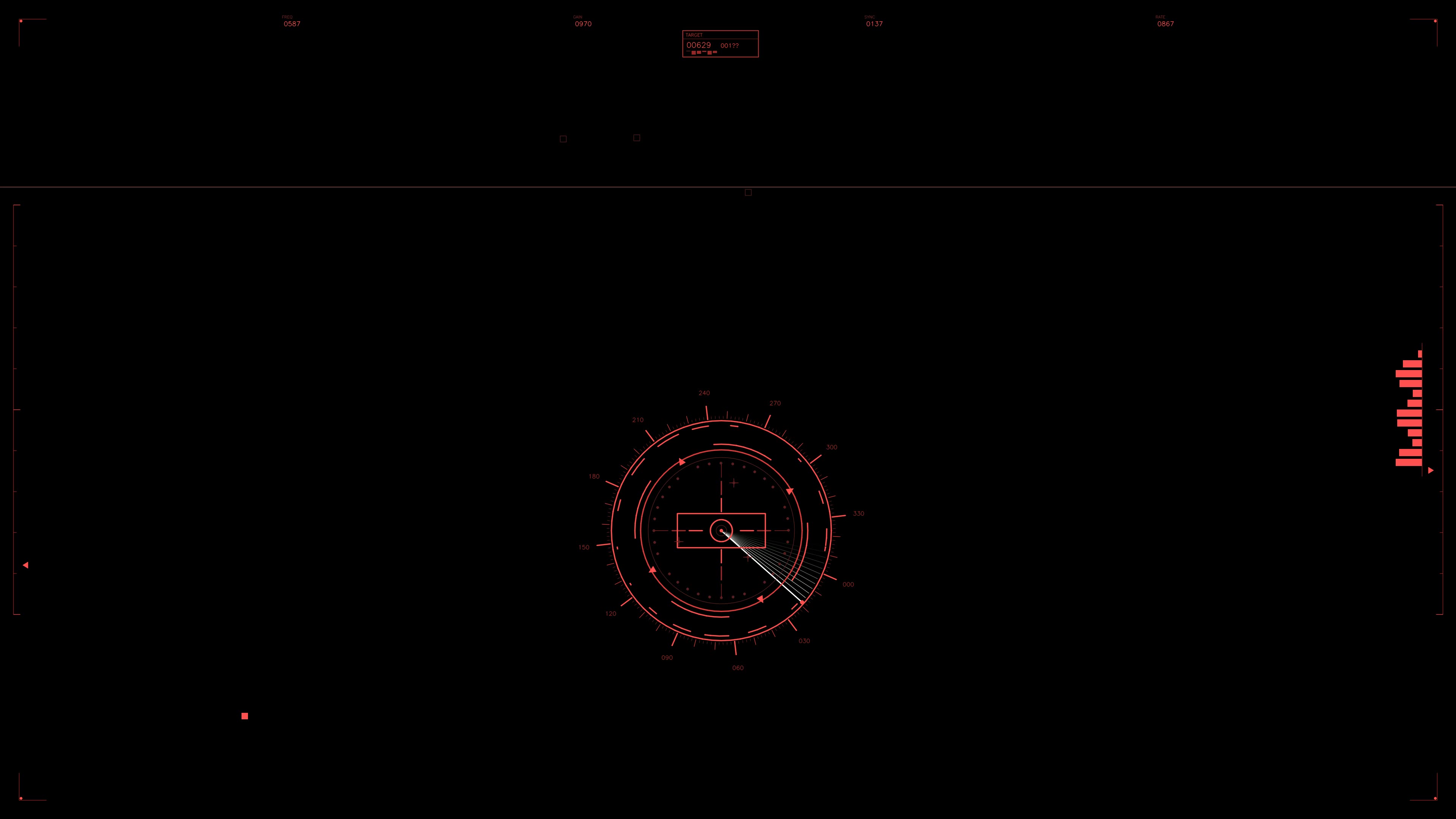 The scene shows a digital interface with rotating graphics and data points