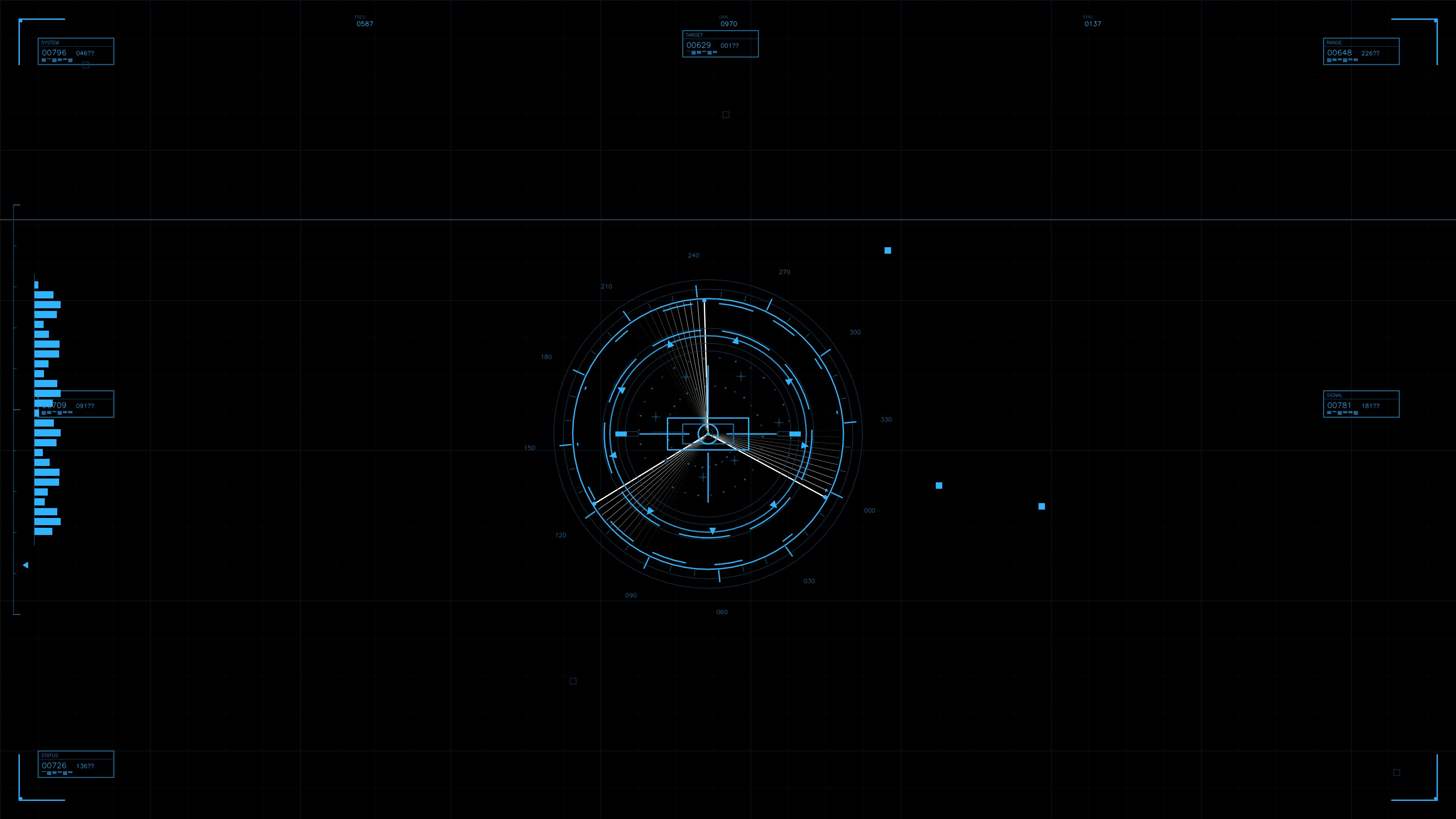 Military GUI war stock footage HUD animation for science fiction production featuring data readouts and radar displays