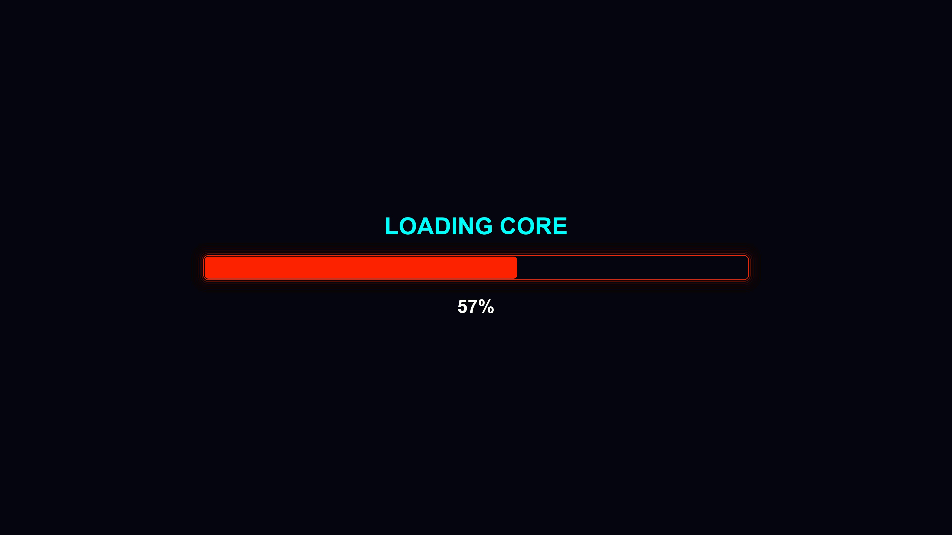 Progress bar animation shows loading core status and completion percentage in modern design on black background