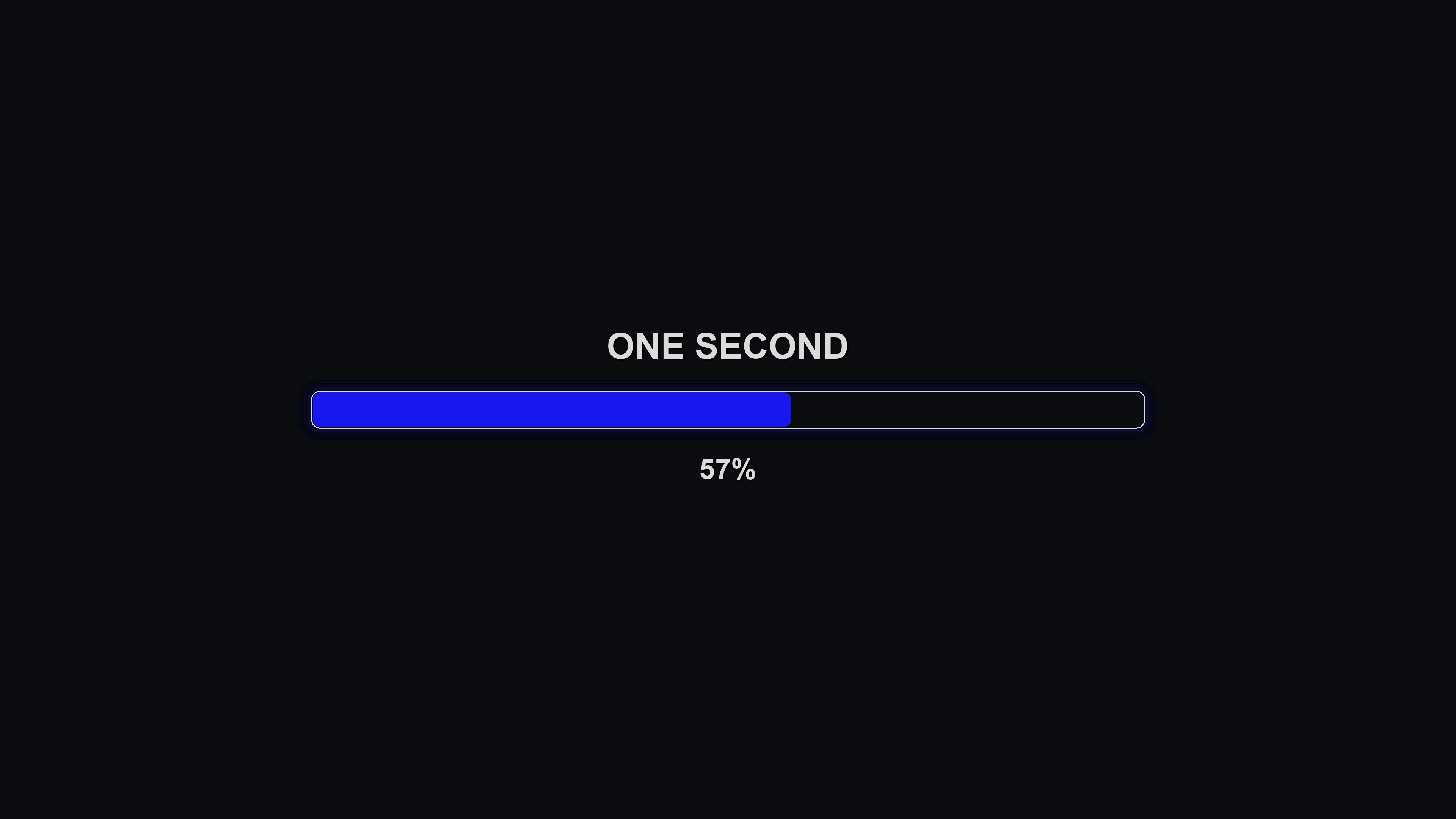 Progress bar animation showing loading completion in one second on a black background with a red indicator