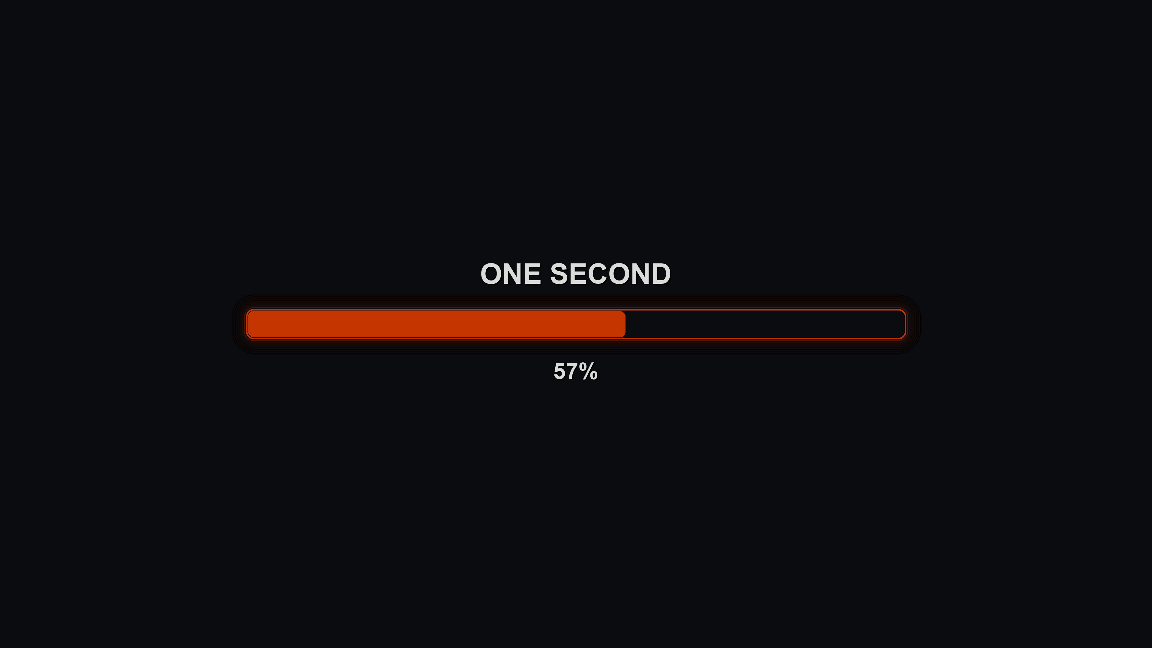 Loading progress bar animation showing elapsed time and percentage completion in a dark setting