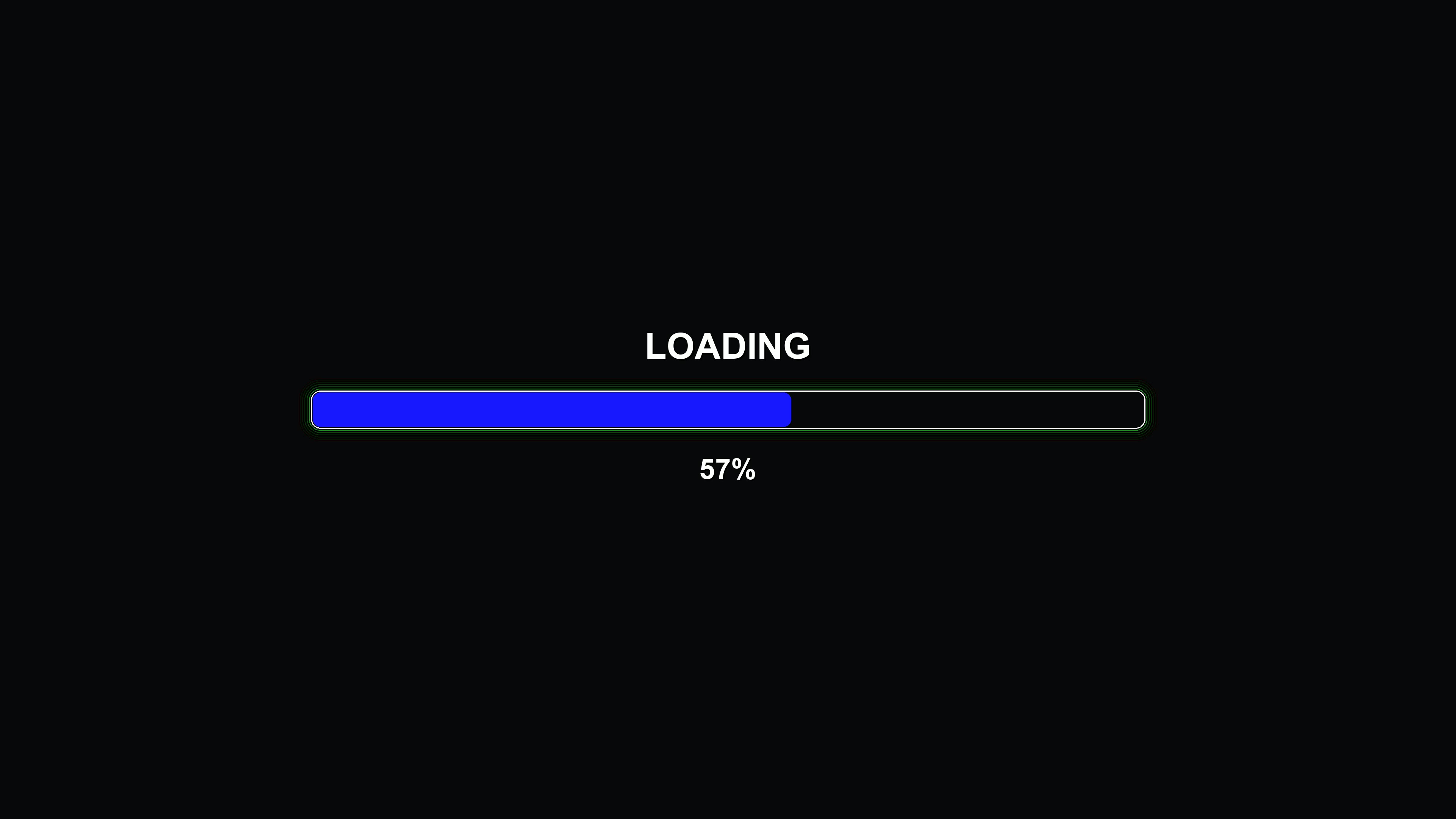 Stylish modern progress bar animation shows vibrant colors with loading indicator at 100 percent on a black background