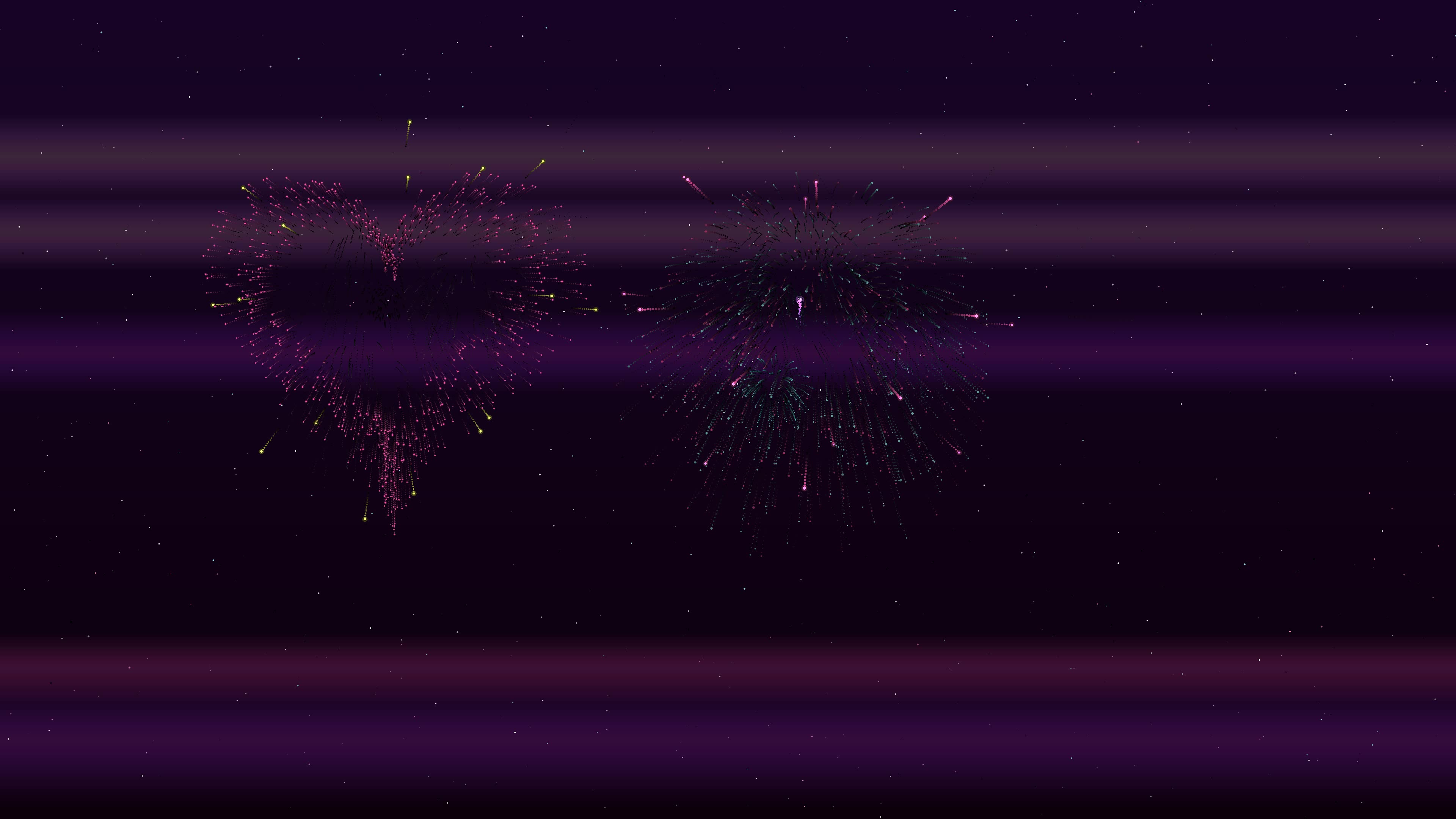 Fireworks light up the night sky with heart shapes for Valentines Day celebrations and love expressions in a vibrant display