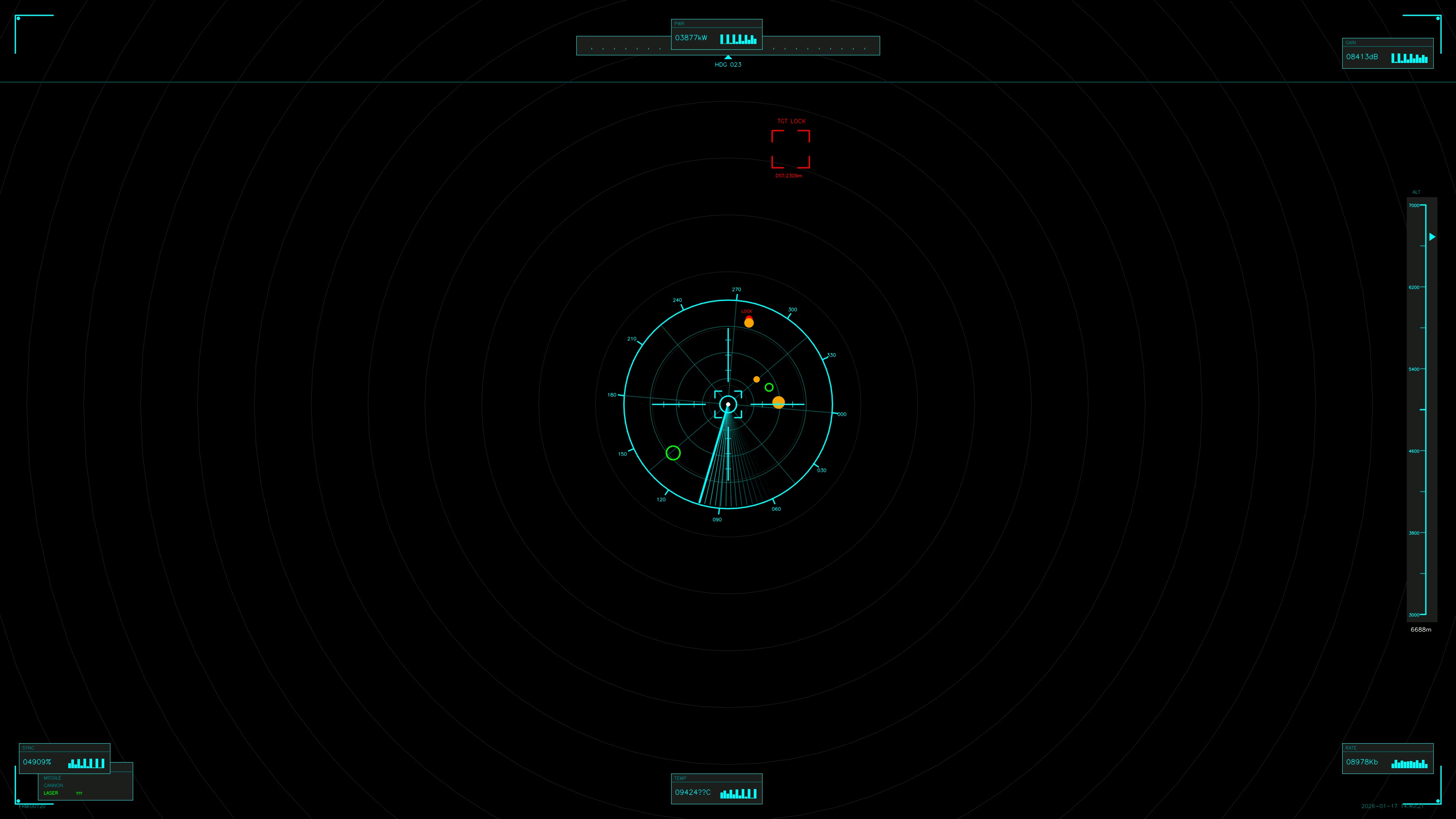 Military gui war stock footage hud animation for science fiction production depicting radar scanning in a dark environment