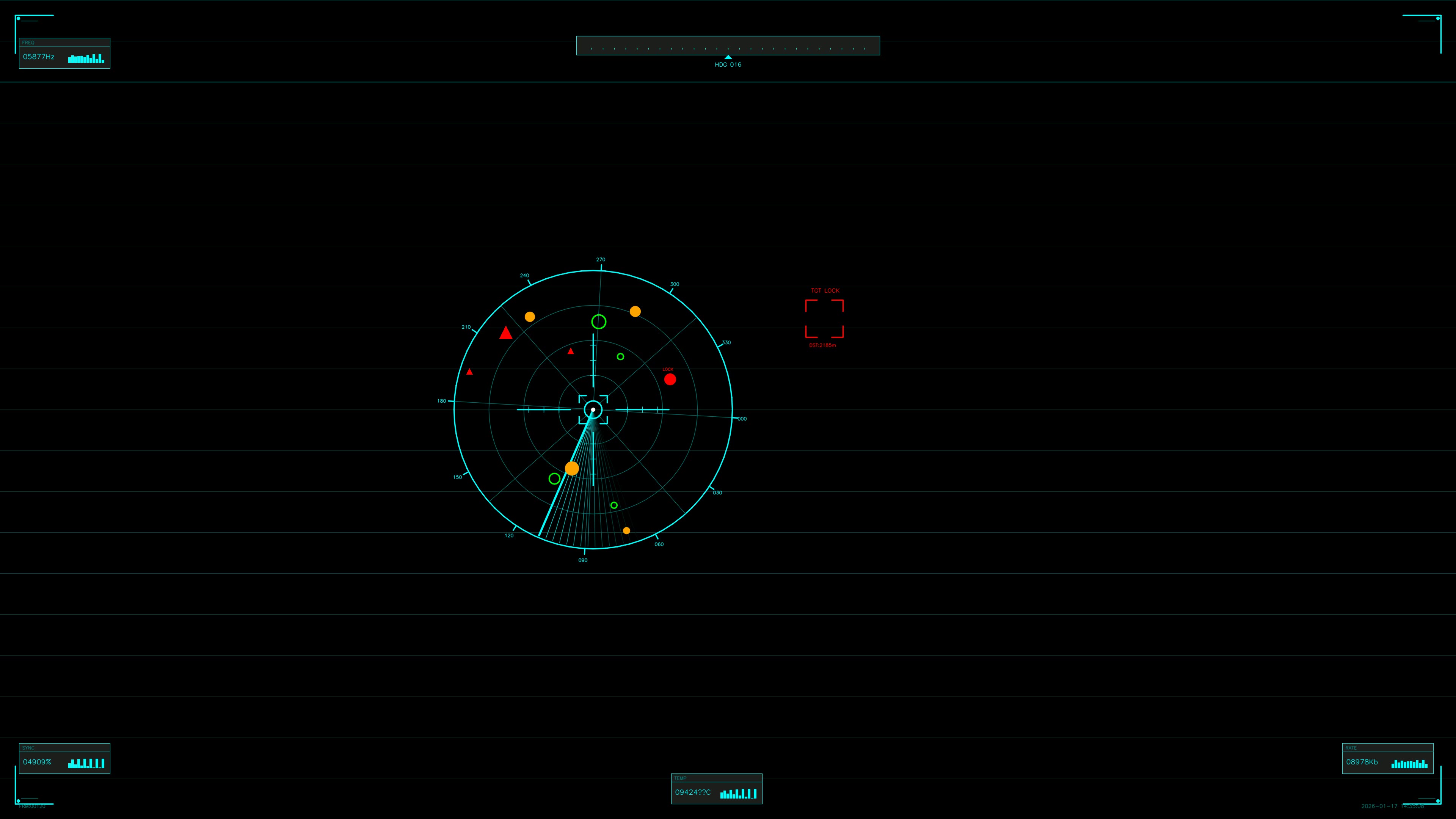 Military gui war stock footage hud animation for science fiction production showcasing radar detection and tracking systems in a futuristic setting