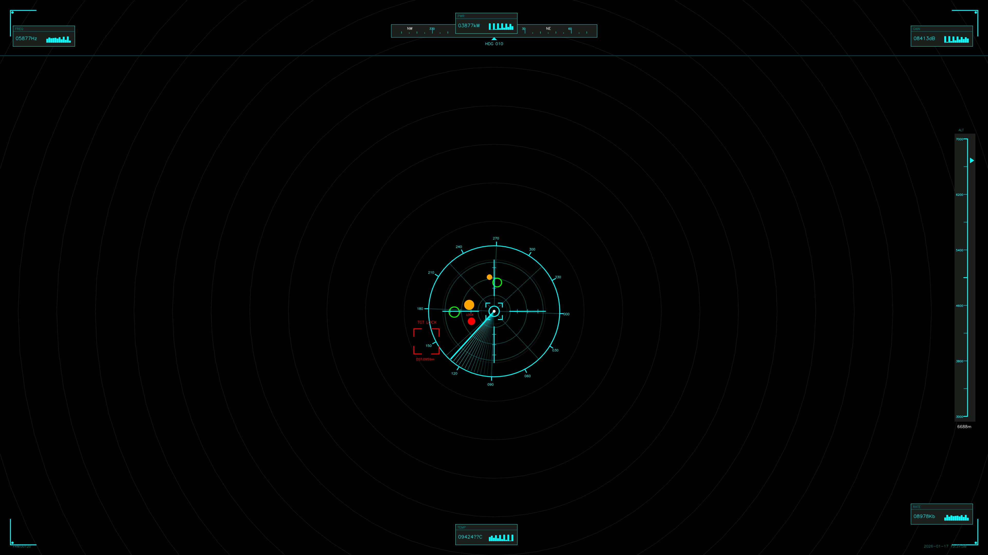Military gui war stock footage hud animation for science fiction production showing radar and target tracking system