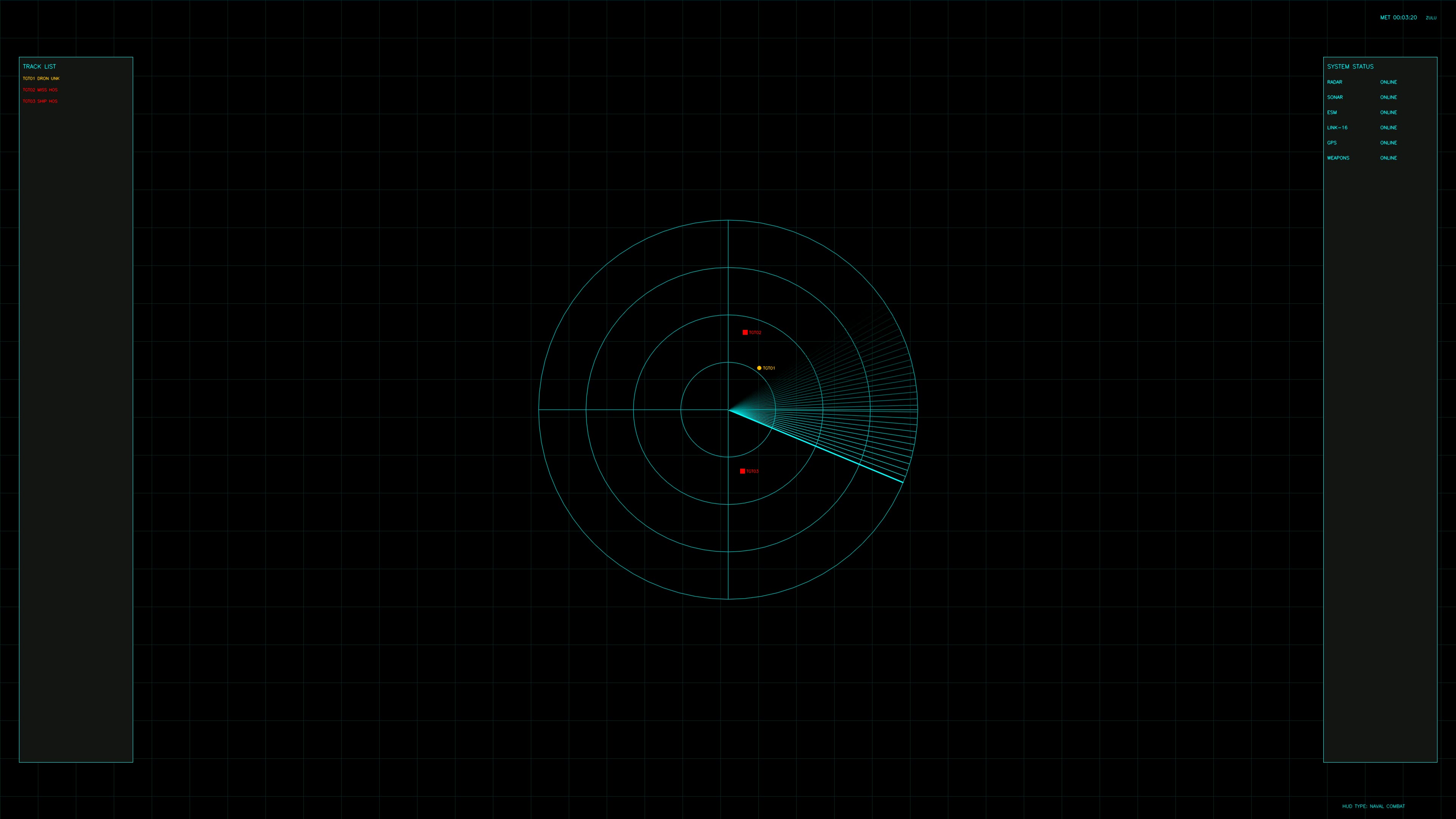 Military gui war stock footage with hud animation for science fiction production in dark setting with circular radar and data display