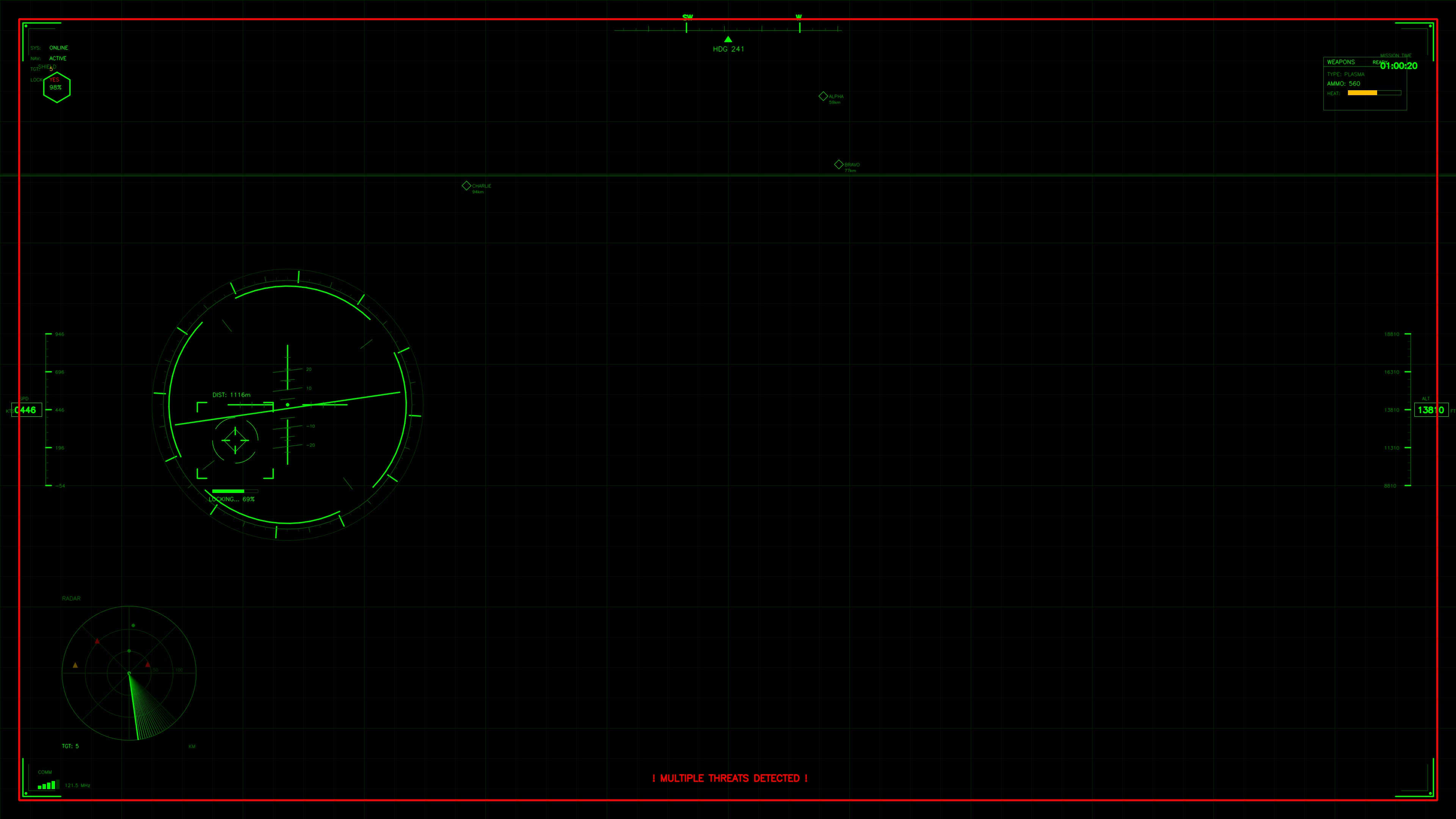 Military gui war stock footage hud animation for science fiction production in dark setting with various radar elements
