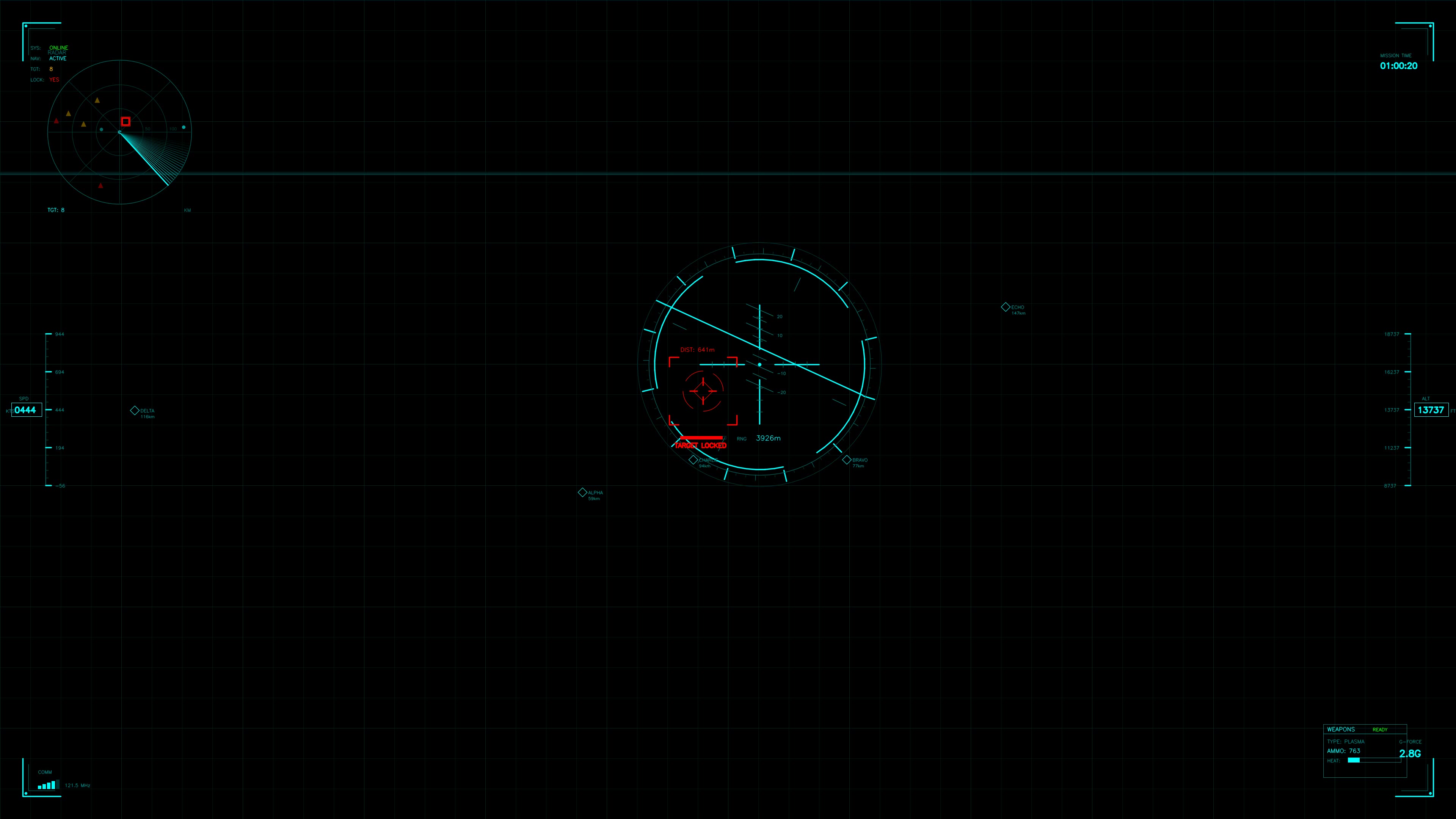 Military gui war stock footage hud animation for science fiction production in dark environment showing navigation and targeting information