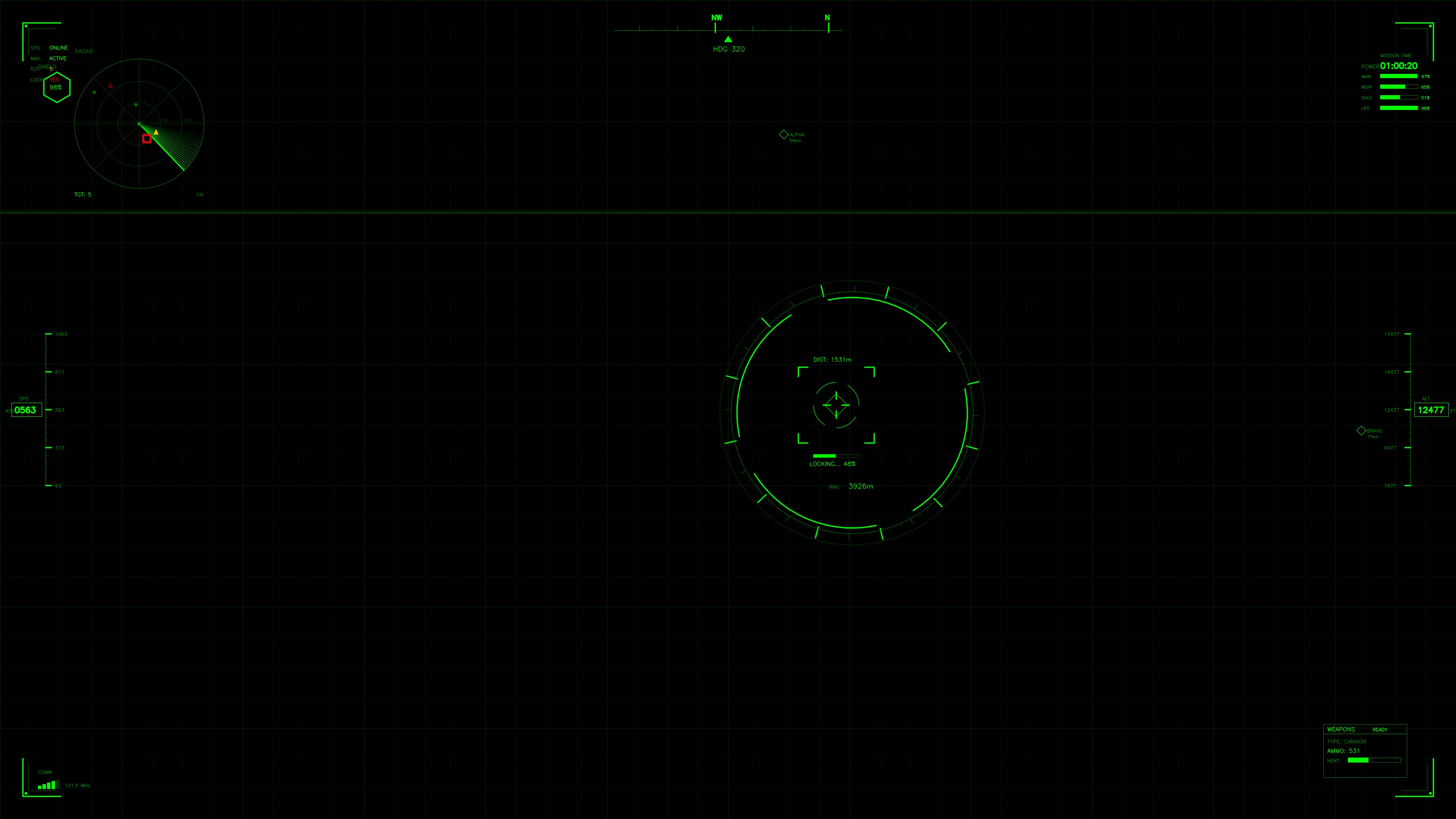Military gui war stock footage hud animation for science fiction production with green graphics in a high-tech setting