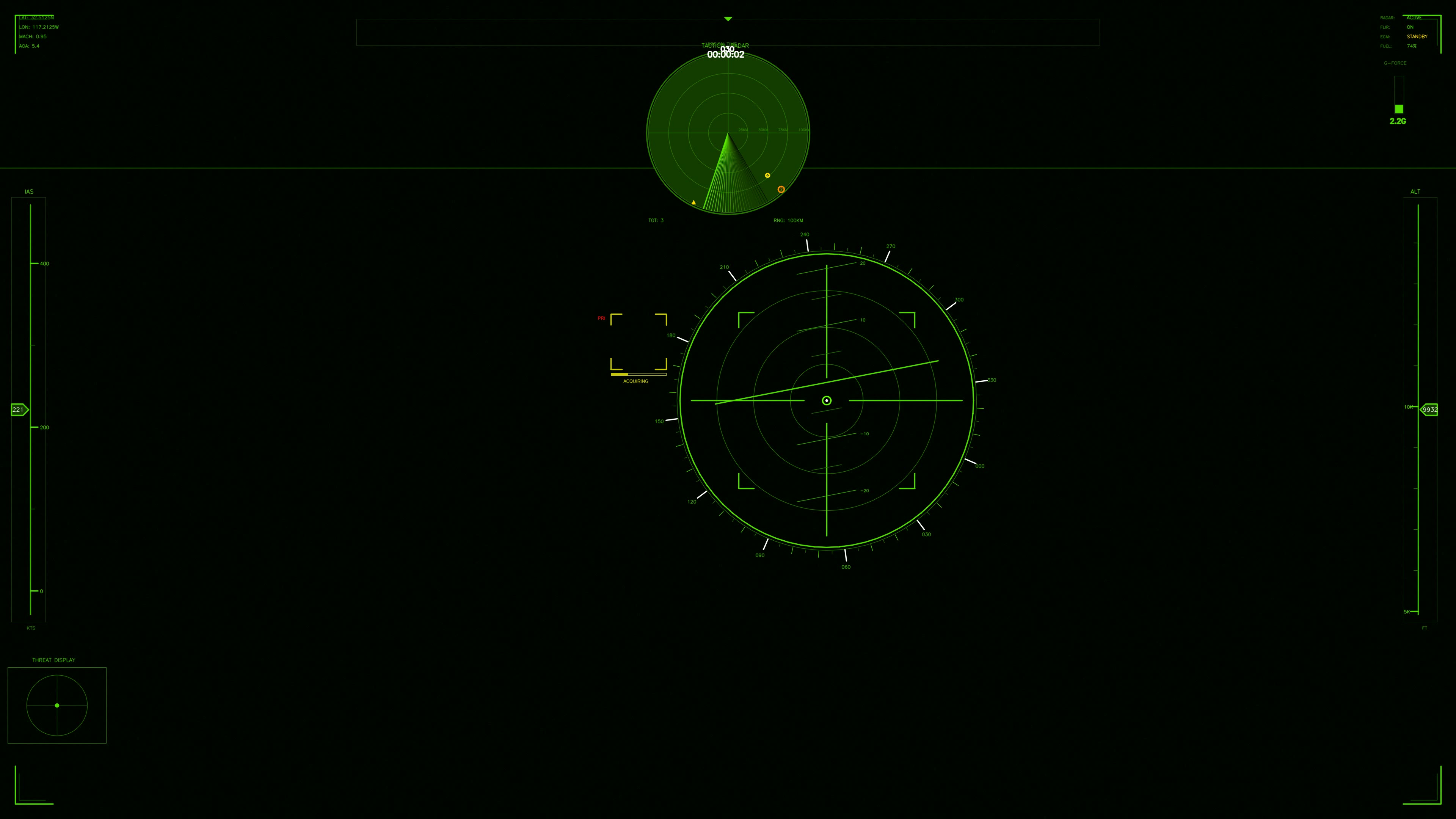 Military gui war stock footage with hud animation for science fiction production in dark environment with radar screen and lock indicators