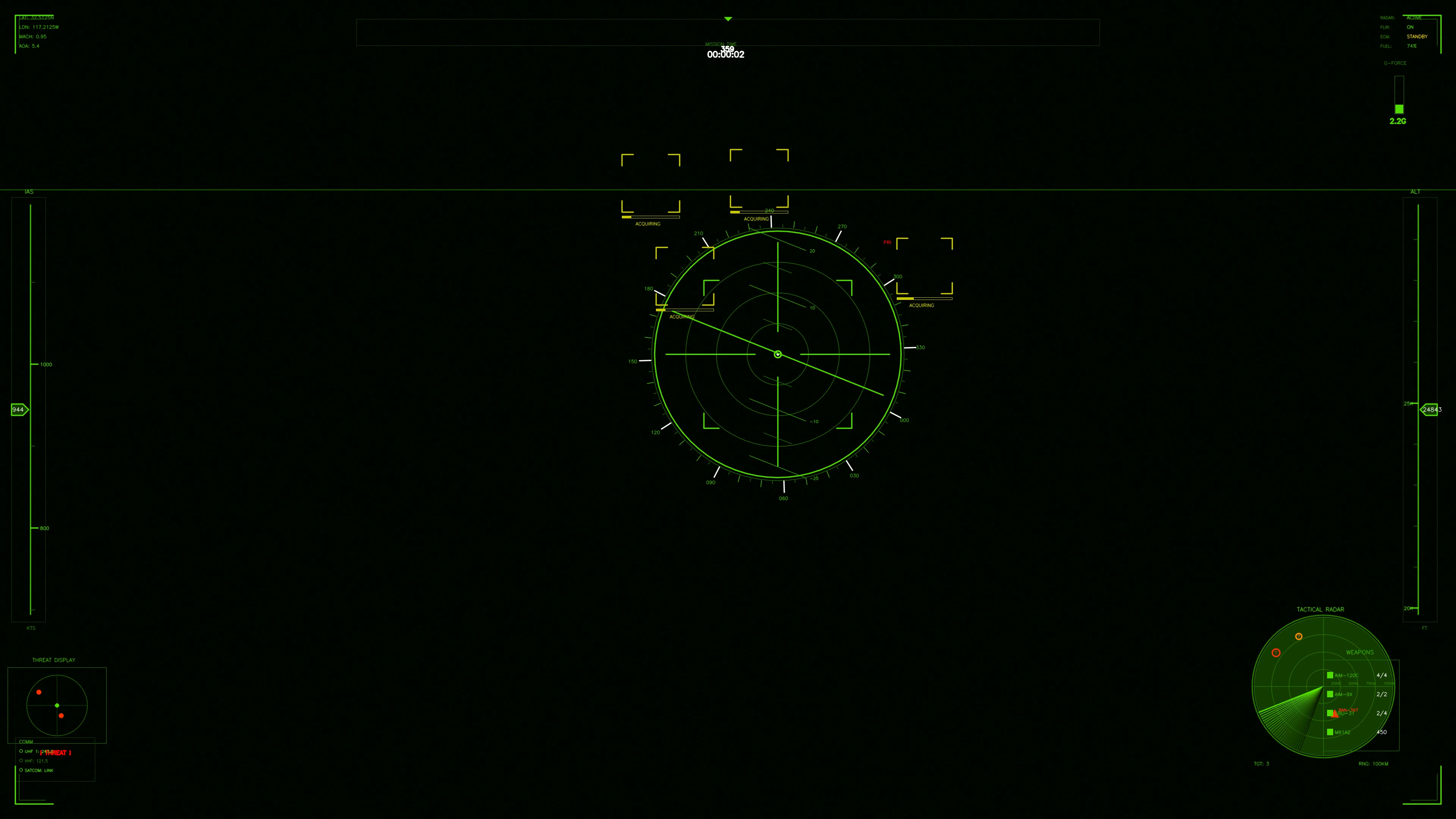 Military hud animation with radar display for science fiction war stock footage in dark setting