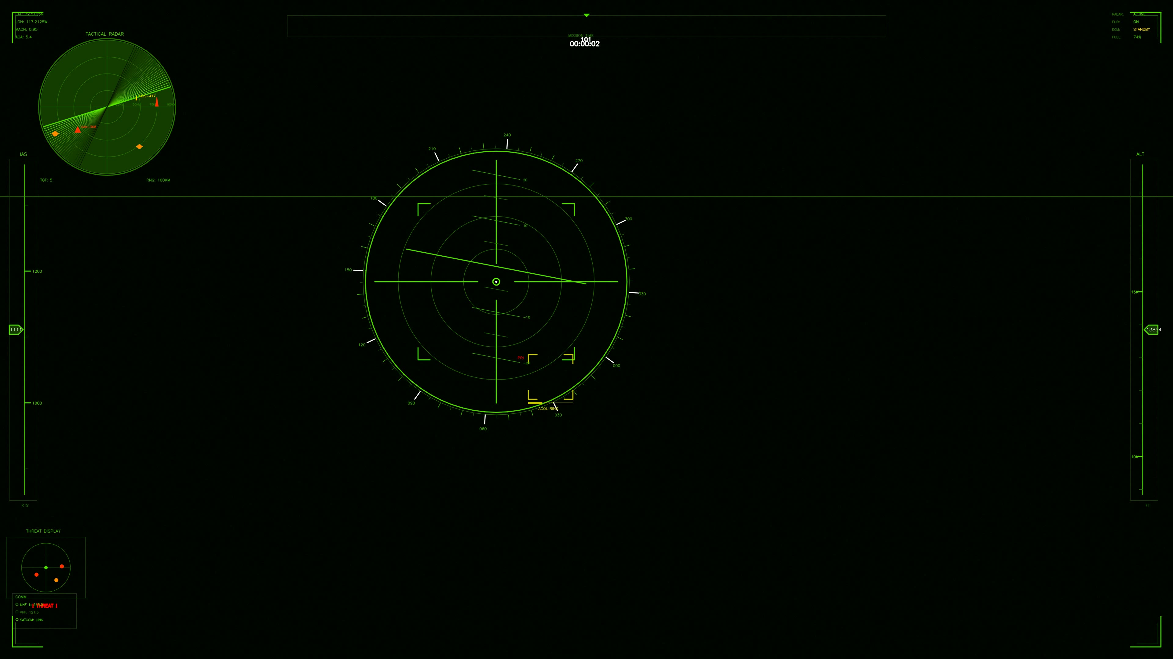 Military gui war stock footage hud animation designed for science fiction production with radar display and green graphics