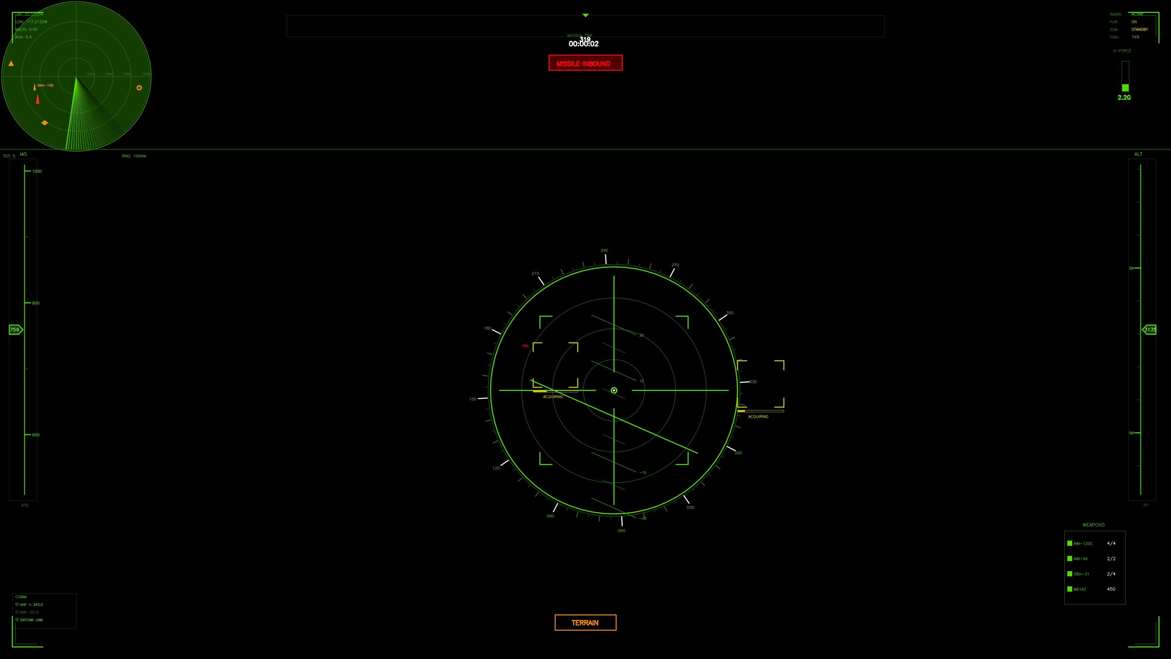 Military gui war stock footage showing radar and hud animation for science fiction production in dark setting
