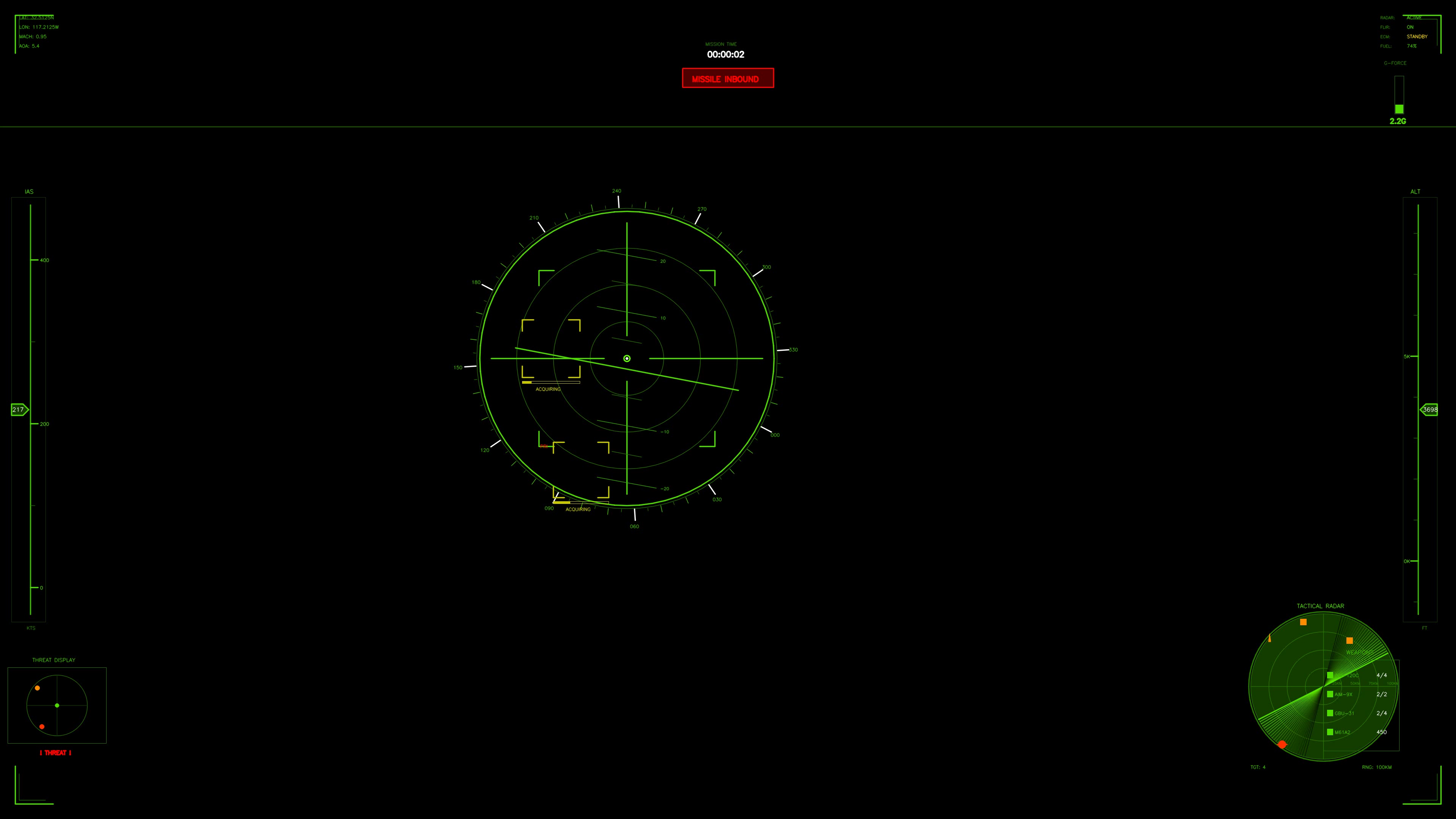Military gui war stock footage hud animation for science fiction production with radar display and targeting system