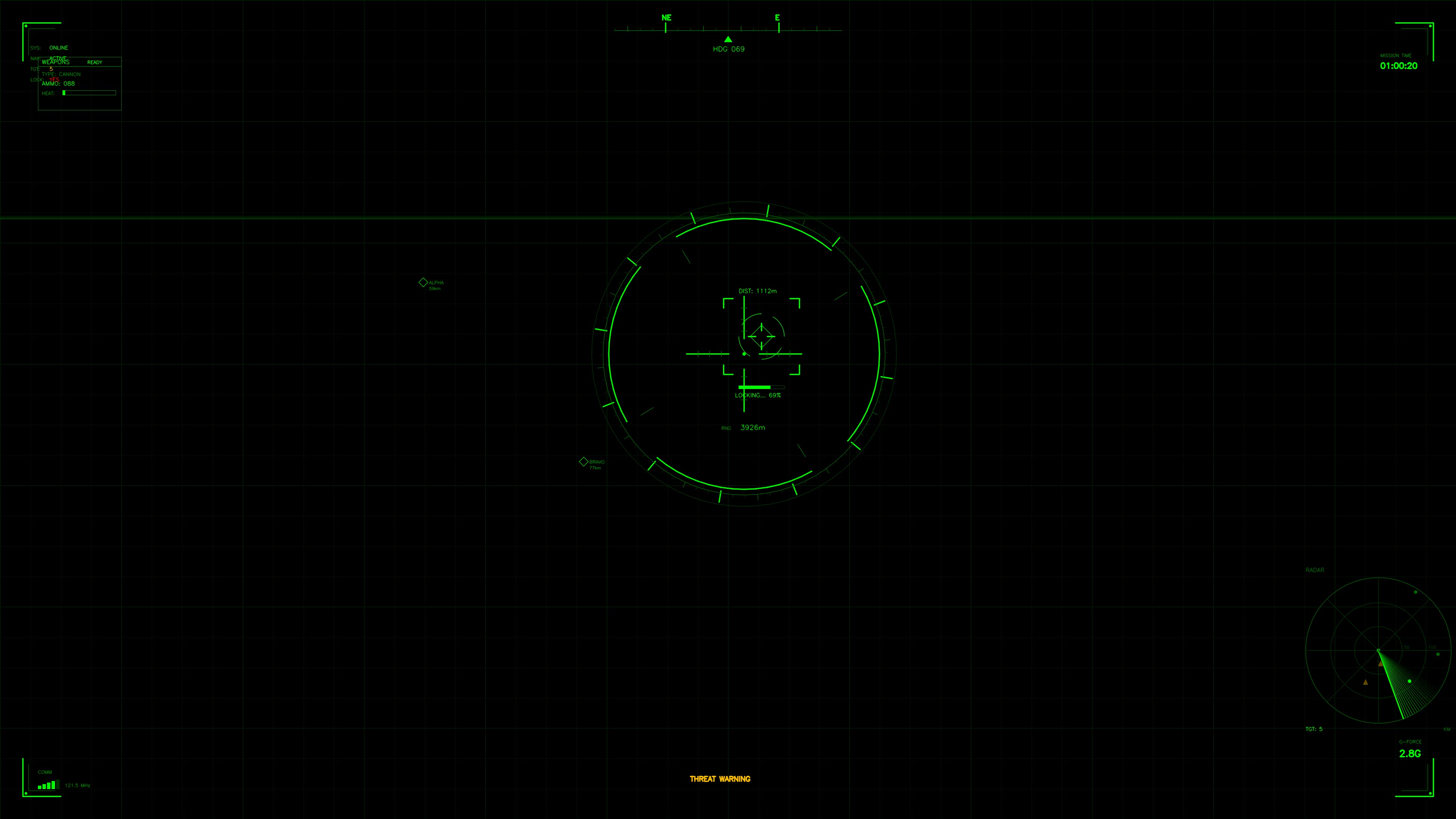 Military gui war stock footage showing radar display and target tracking in a science fiction setting