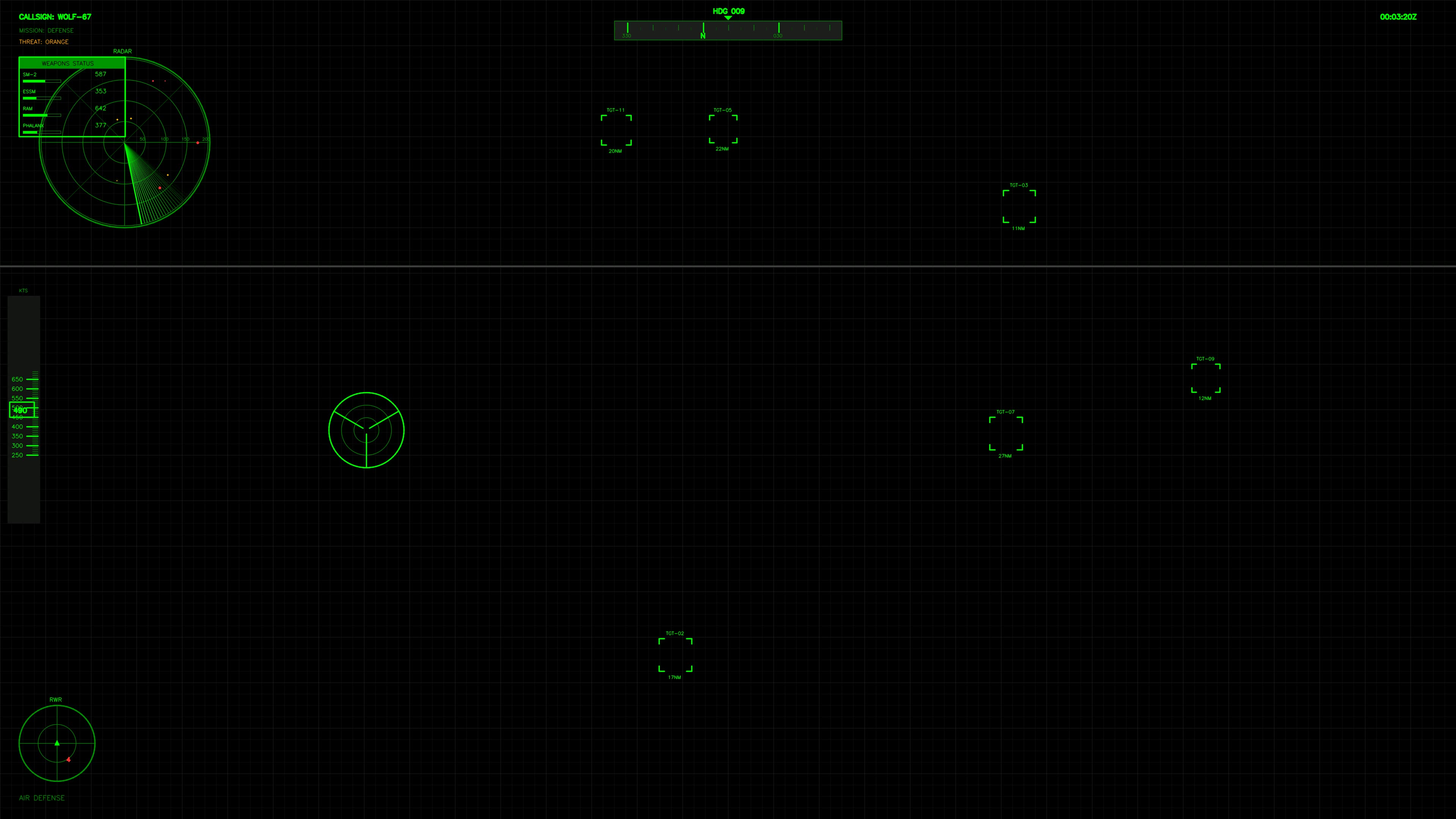 Military GUI war stock footage HUD animation for science fiction production featuring green graphics and radar elements