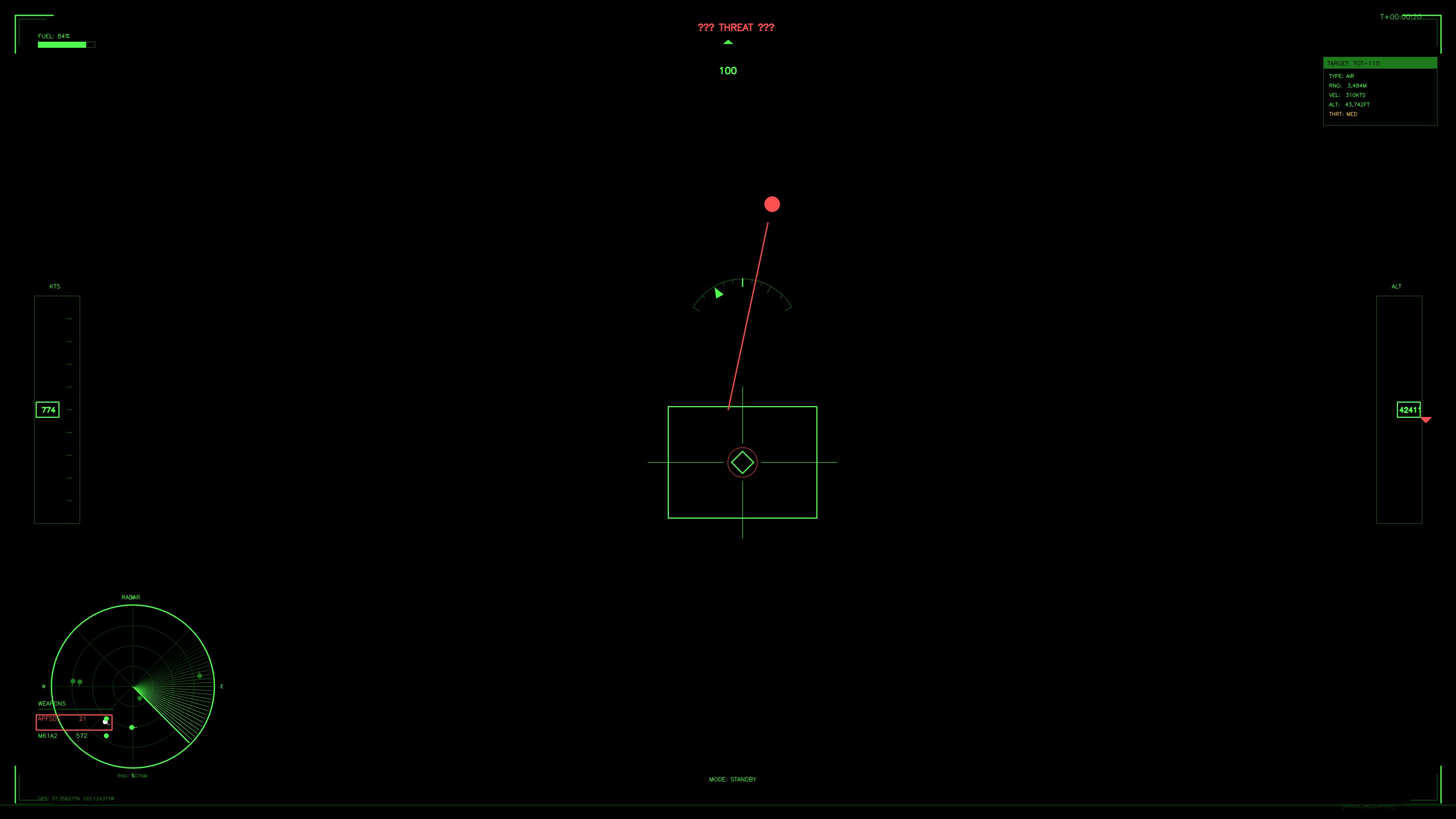 Military guidance system animation in science fiction setup featuring radar and targeting interface elements for visual tracking