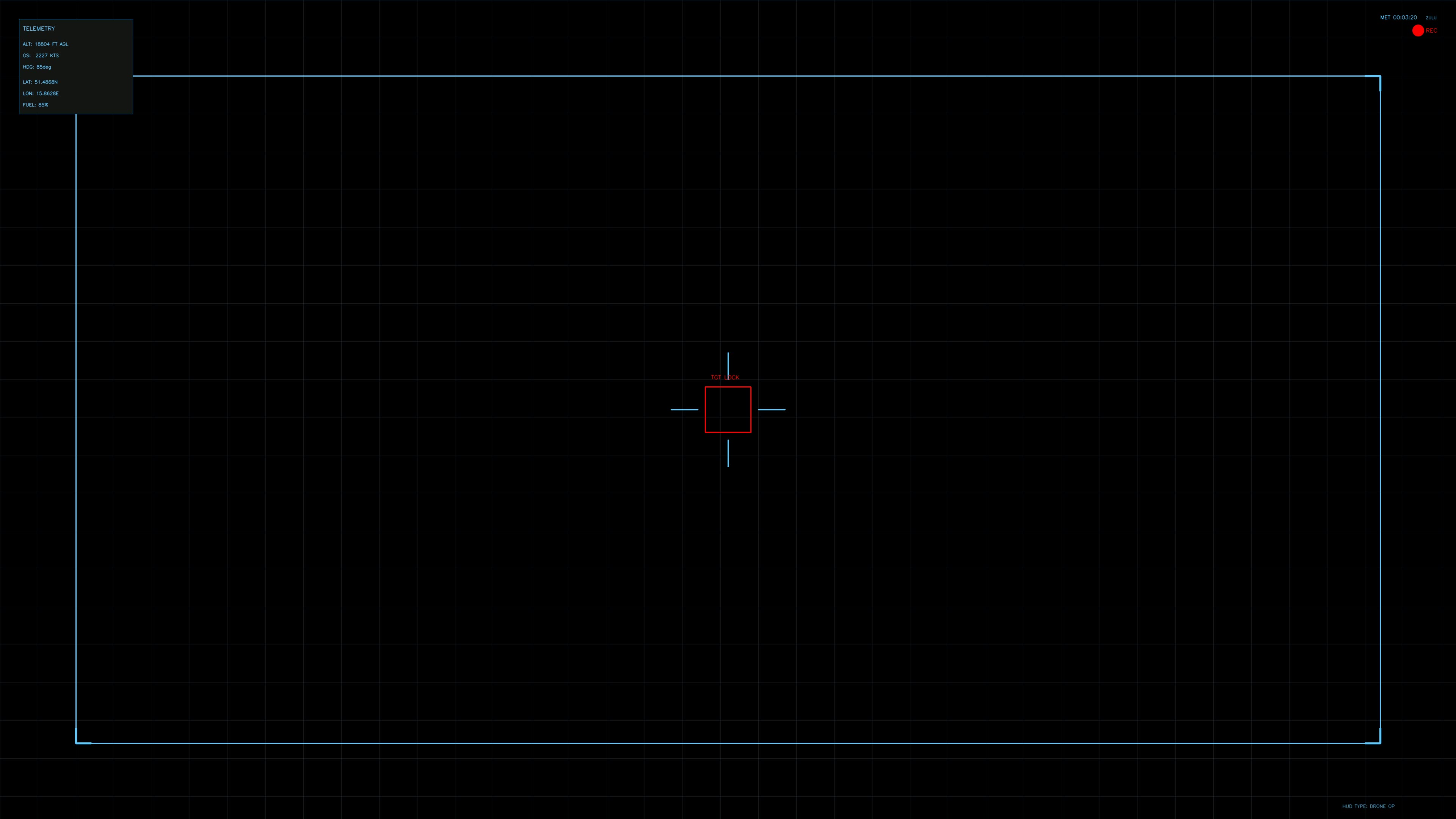 Military visual interface with focus point for science fiction production in full dark background