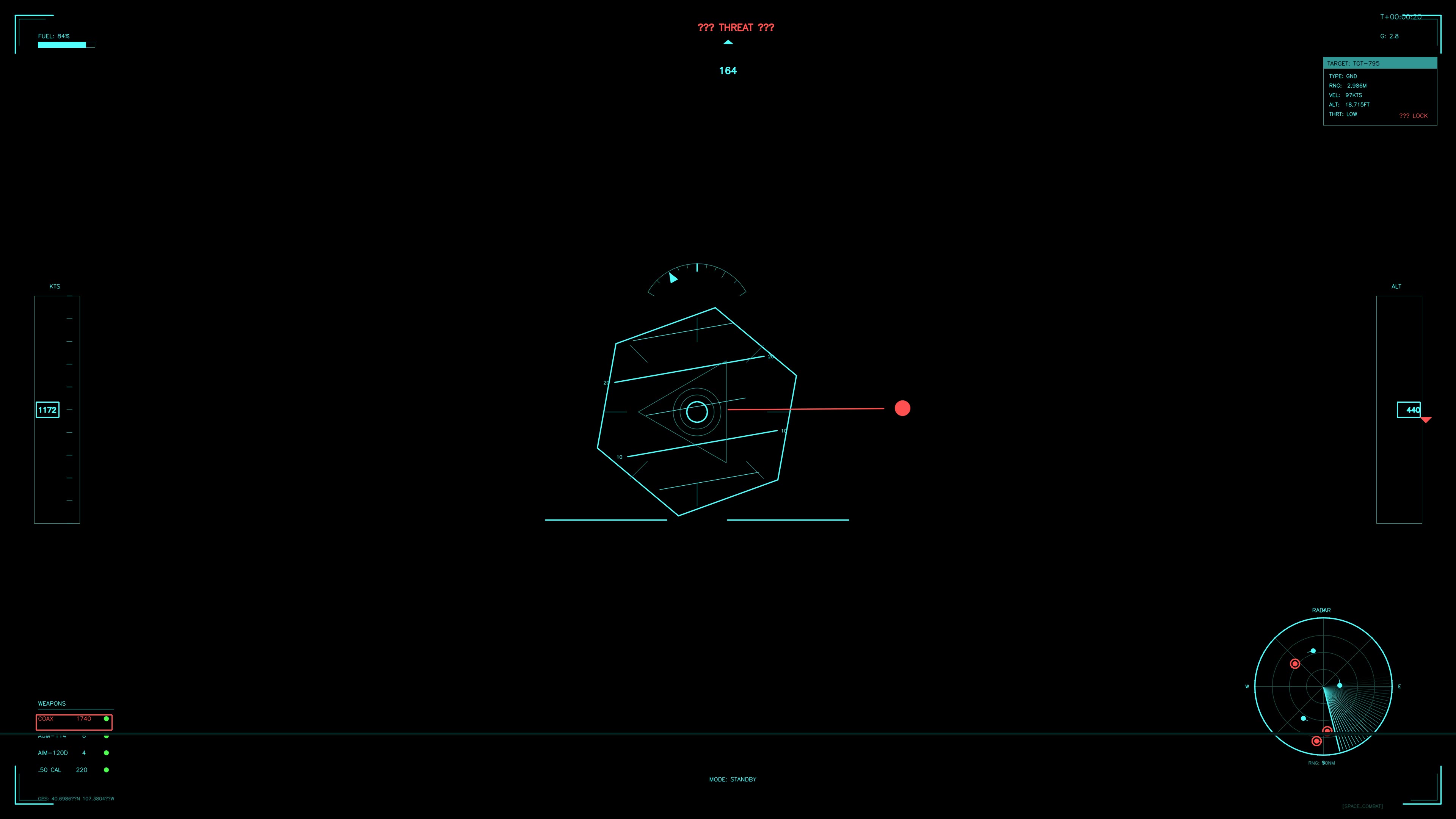 Military guidance system view shows target tracking and navigation data for science fiction film production