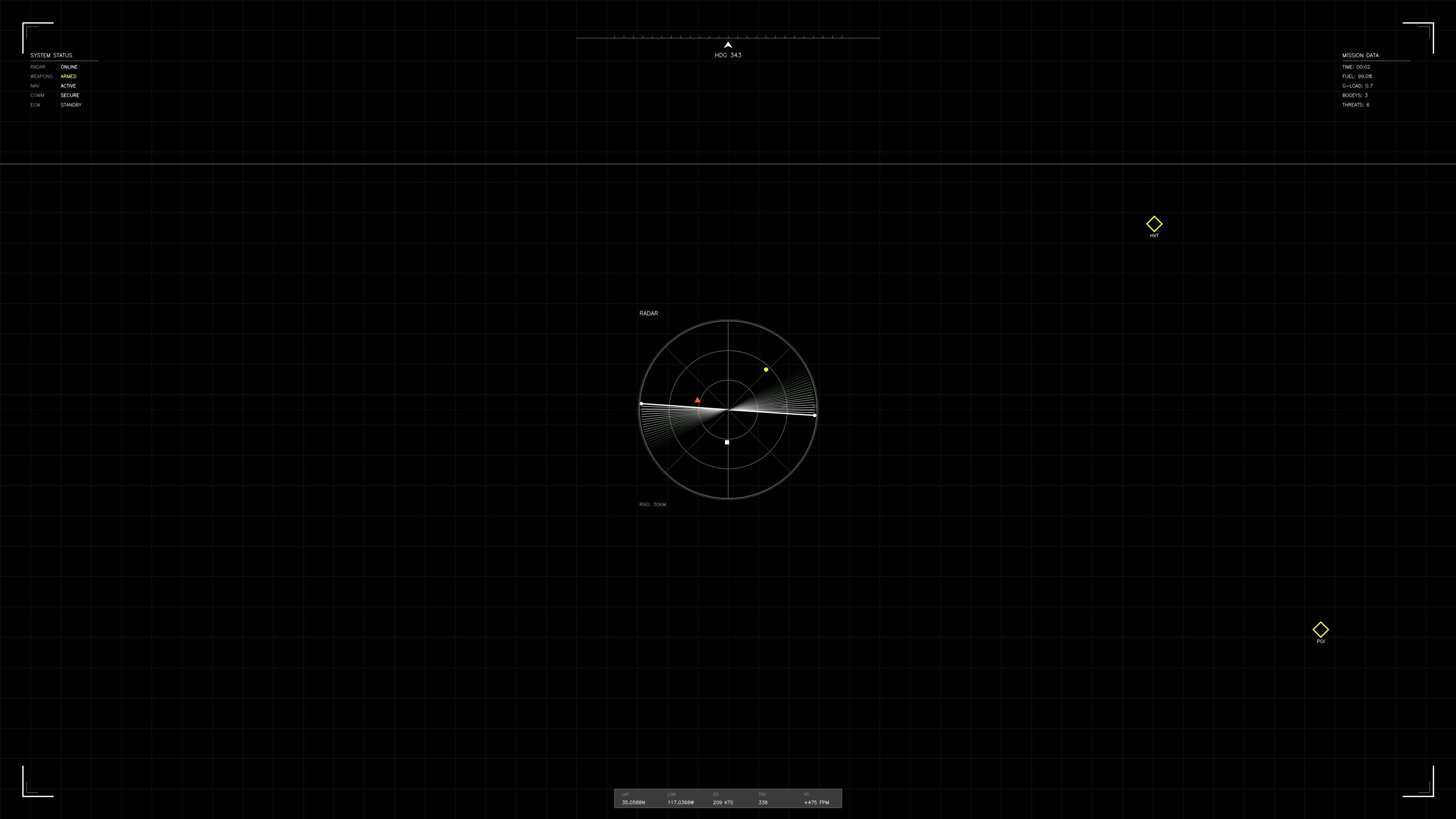 Military gui war stock footage hud animation for science fiction production showcasing radar display and interface data