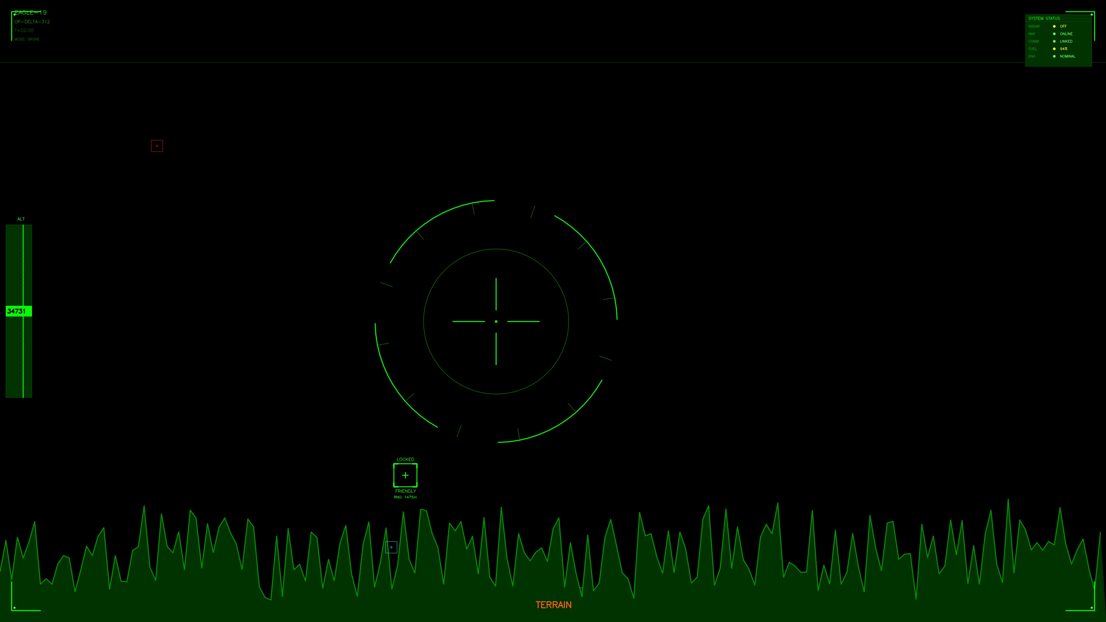 Military graphic user interface for war stock footage and HUD animation in science fiction production