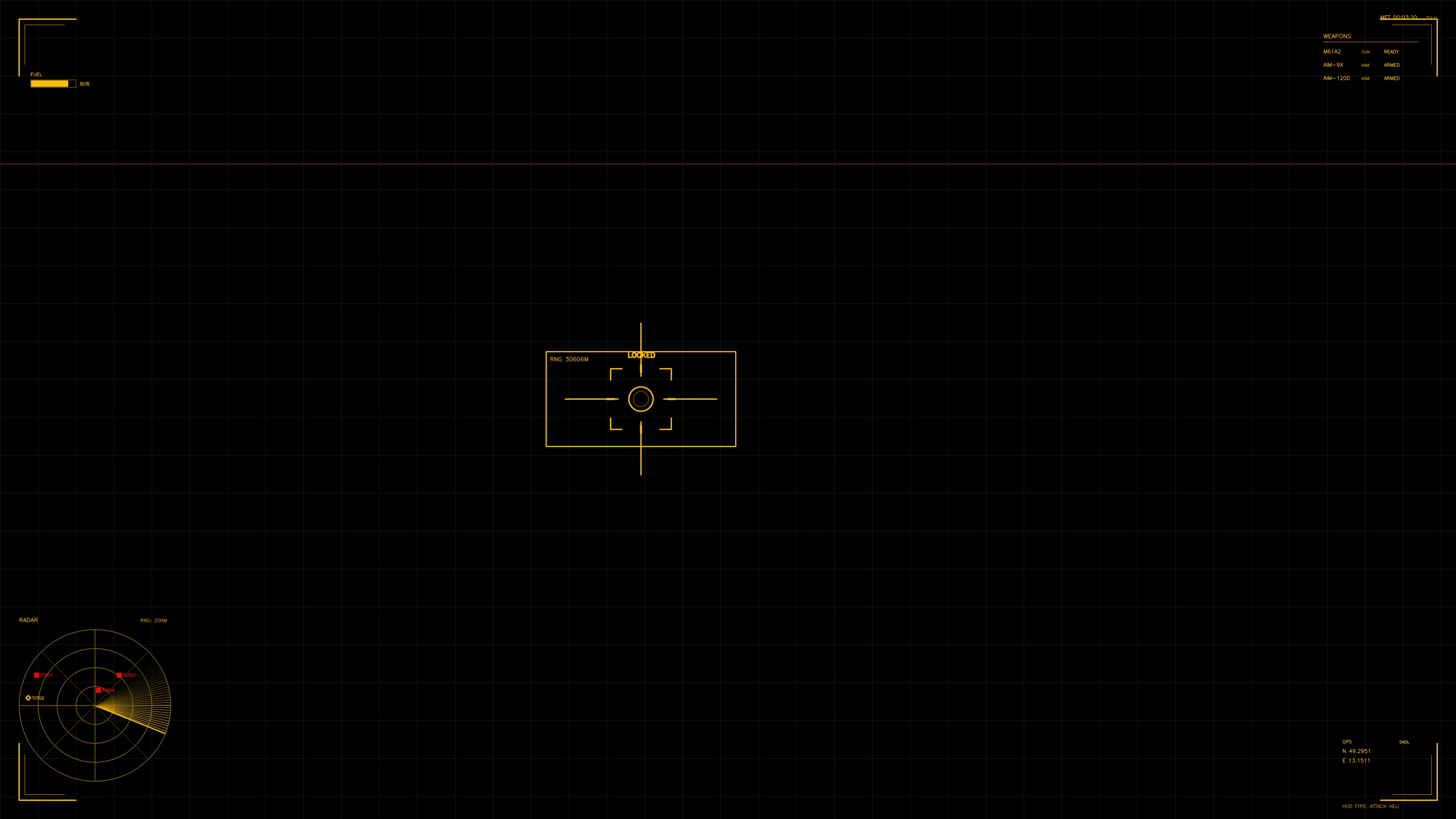 Military gui hud animation for science fiction production featuring a targeting interface and radar display
