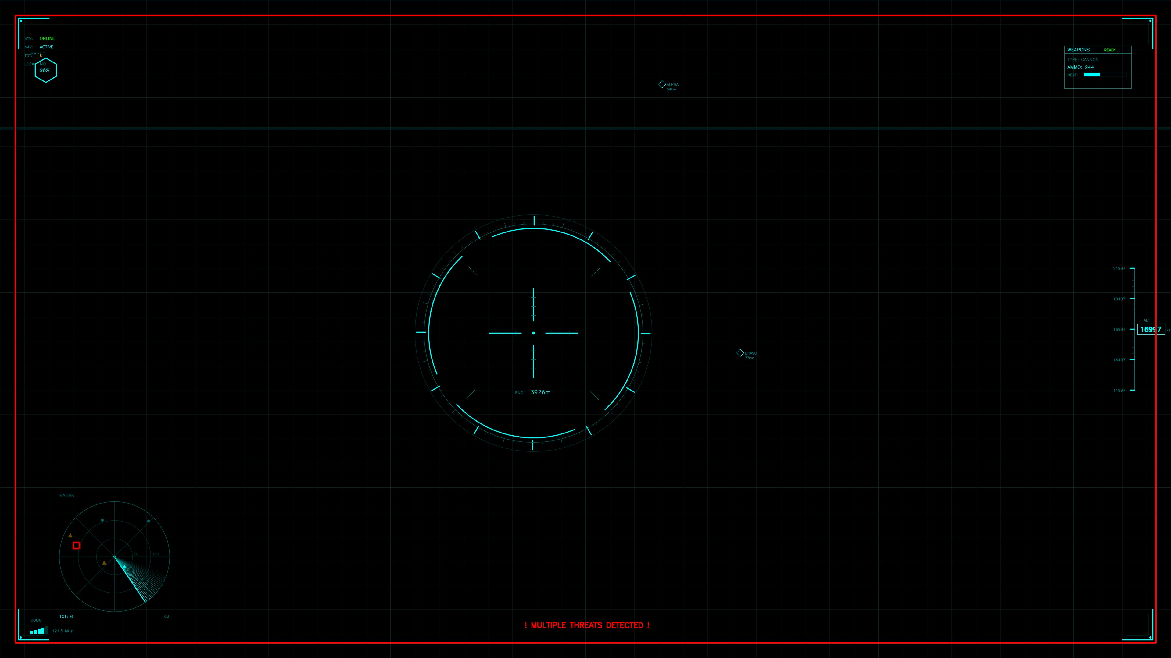 Military gui war stock footage hud animation for science fiction production in dark setting showing targeting system and sensor display