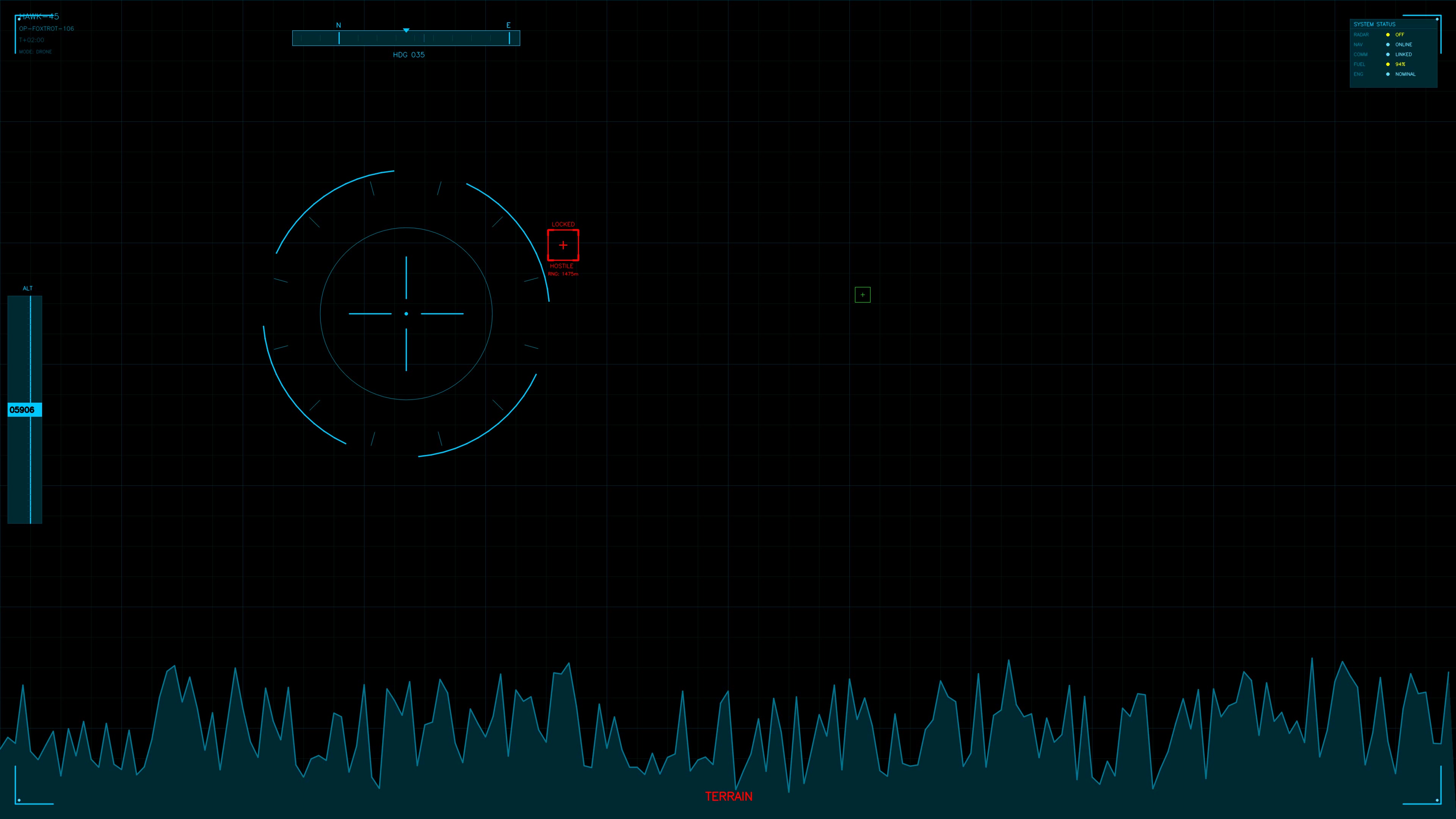 Military GUI war stock footage with HUD animation for science fiction production showing targeting and data analysis