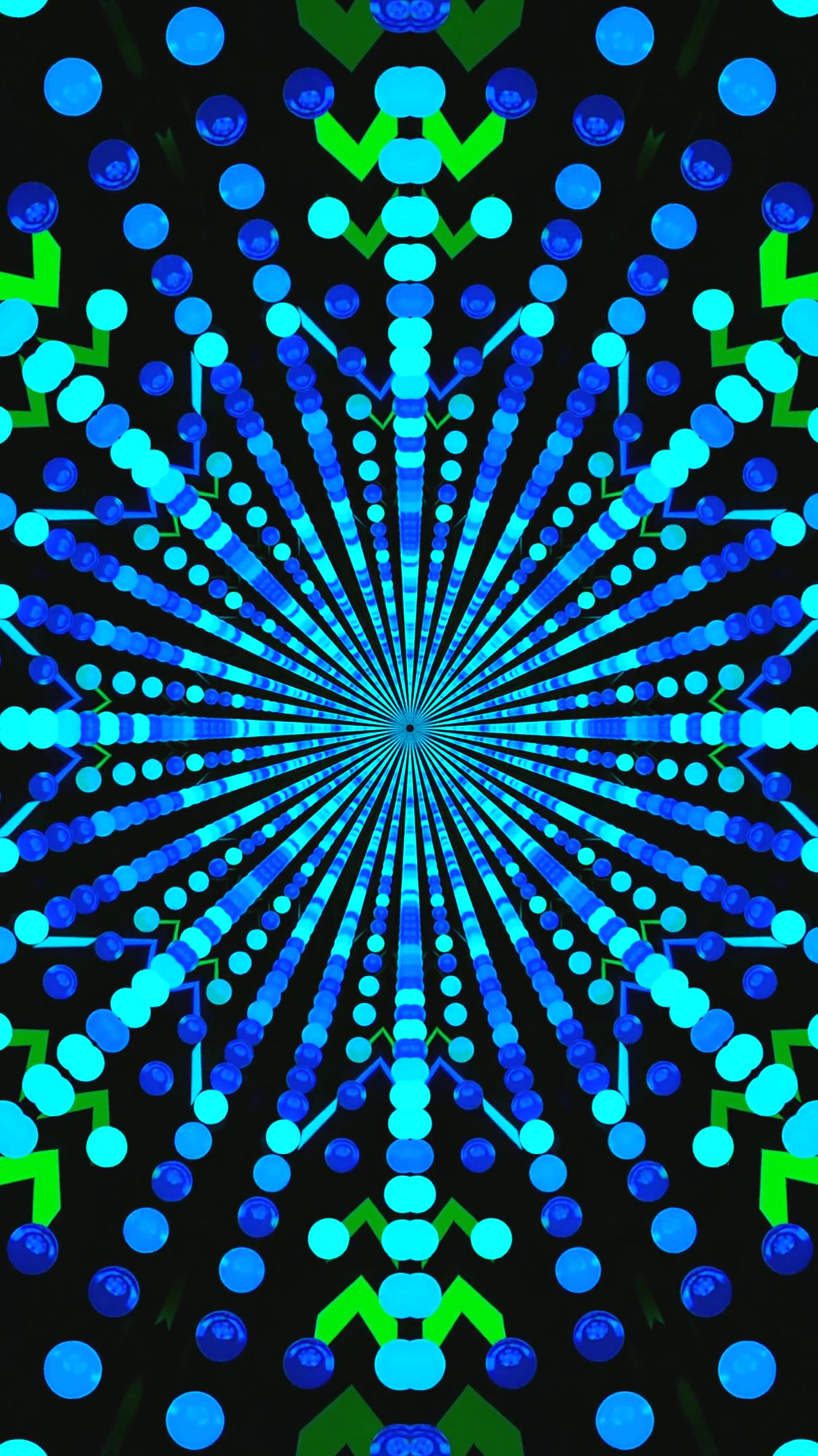 Dynamic tunnel video loop displays vibrant patterns with blue and