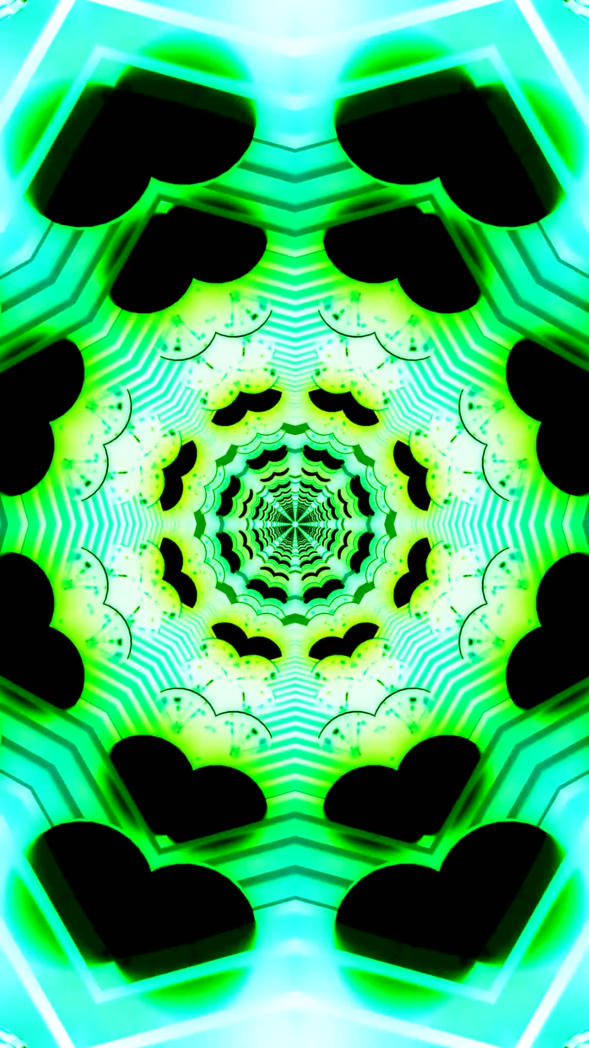 Seamless tunnel video loop with vibrant green and blue patterns i