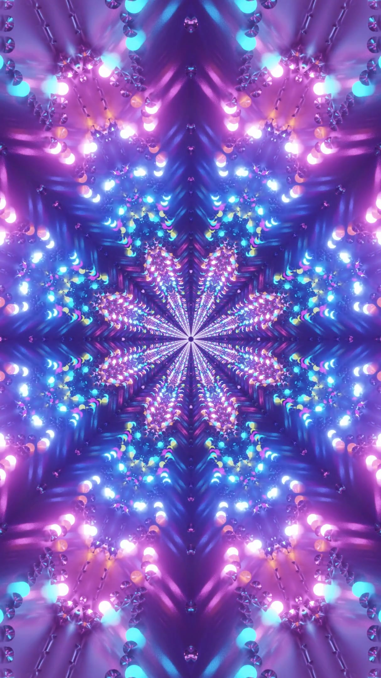 Bright kaleidoscope tunnel vj loop with seamless motion for screensavers and visual displays