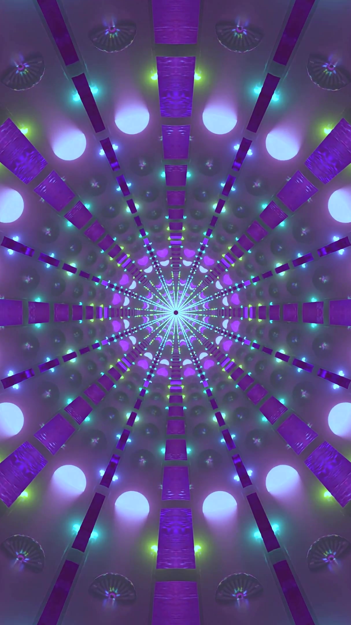 Vivid tunnel video loop creating a seamless motion of colored lights and patterns ideal for screensaver use