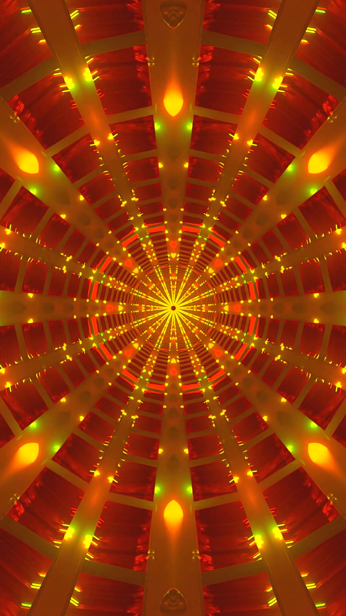 Seamless loop of a vibrant tunnel with glowing lights and pattern