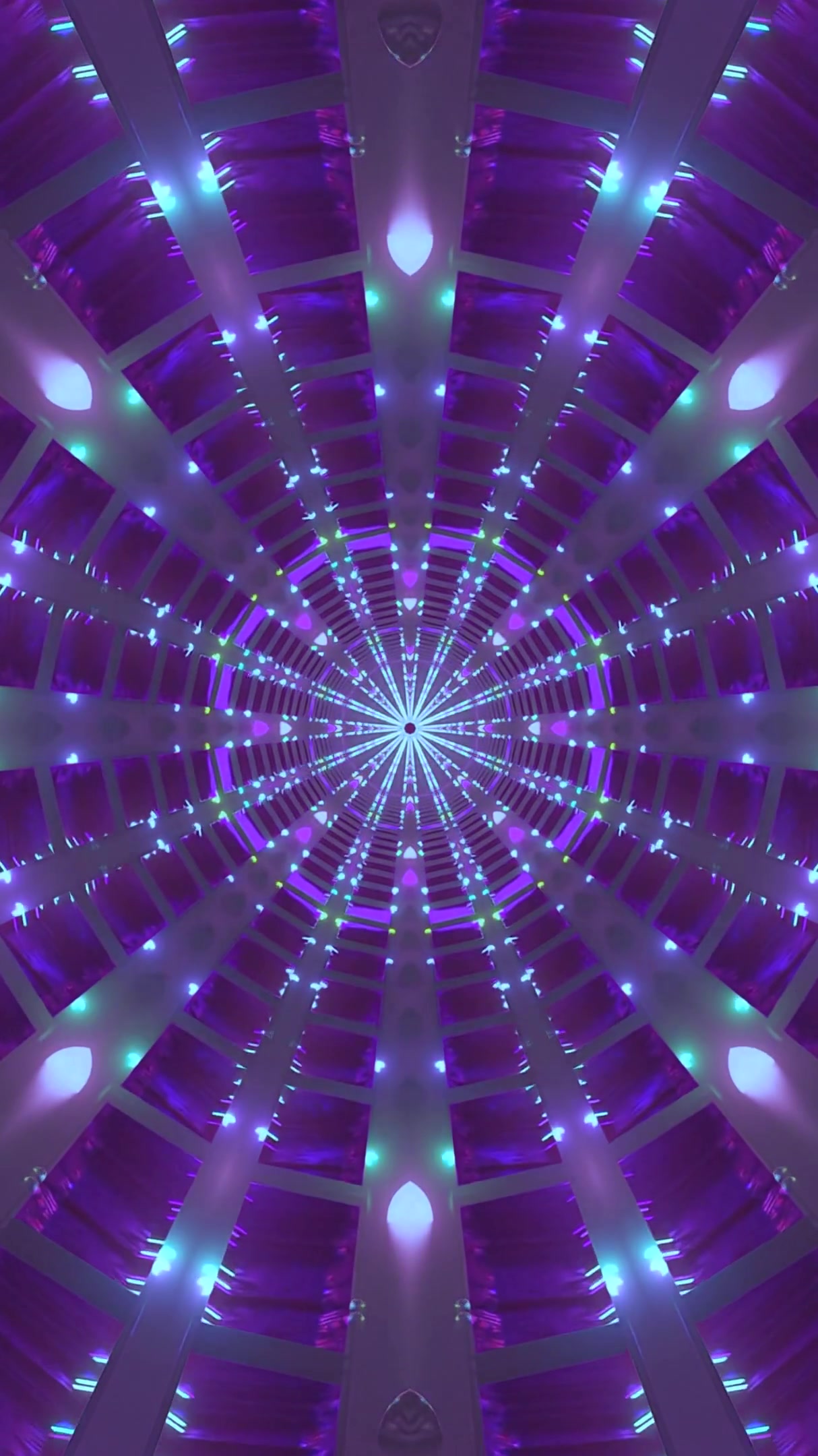 Colorful tunnel video loop screensaver with bright lights and sea