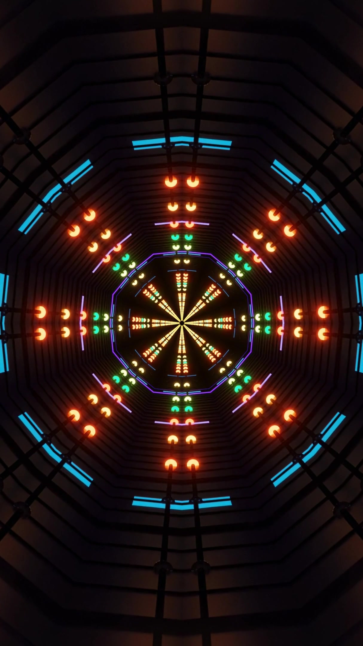 Tunnel video vj loop screensaver creates vibrant and seamless visuals with colorful lights and patterns
