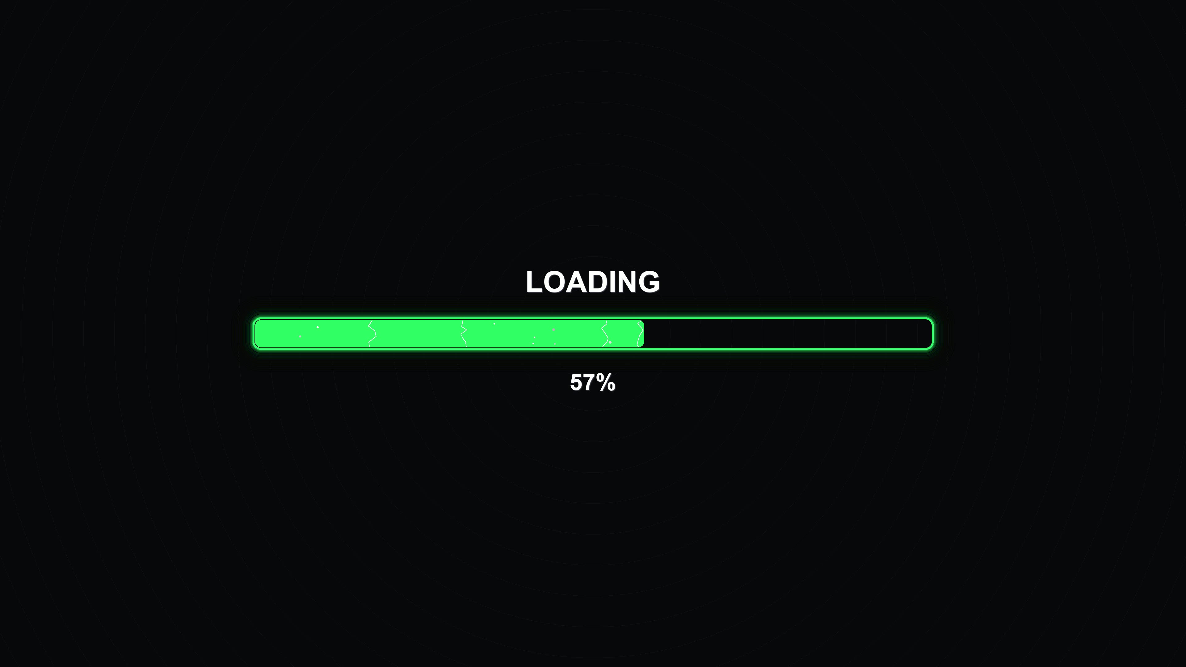 Progress bar animation shows full loading status with bright colors on dark background in a digital setting