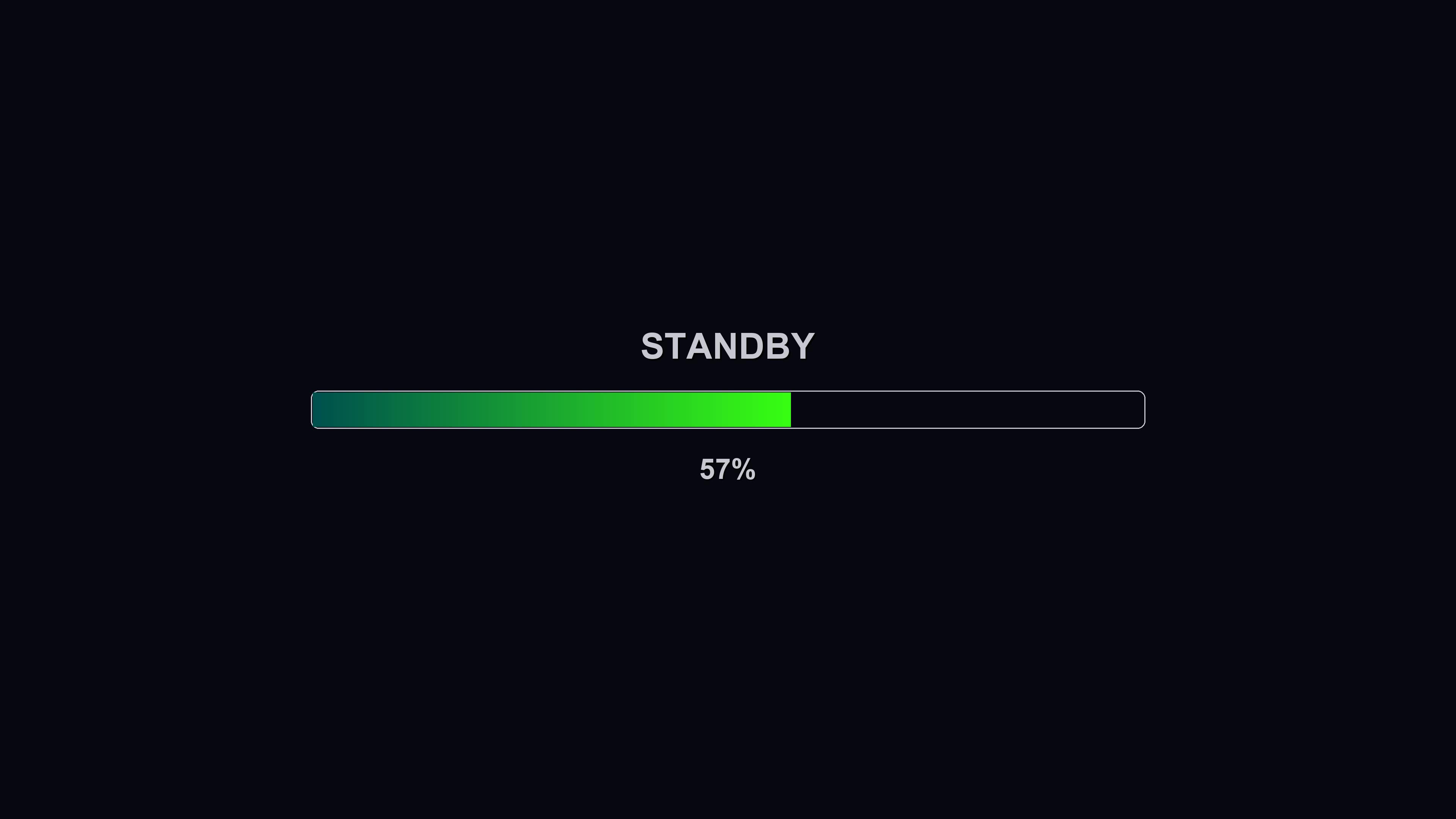 Stylish modern progress bar animation shows vibrant colors while indicating standby status with 100 percent completion