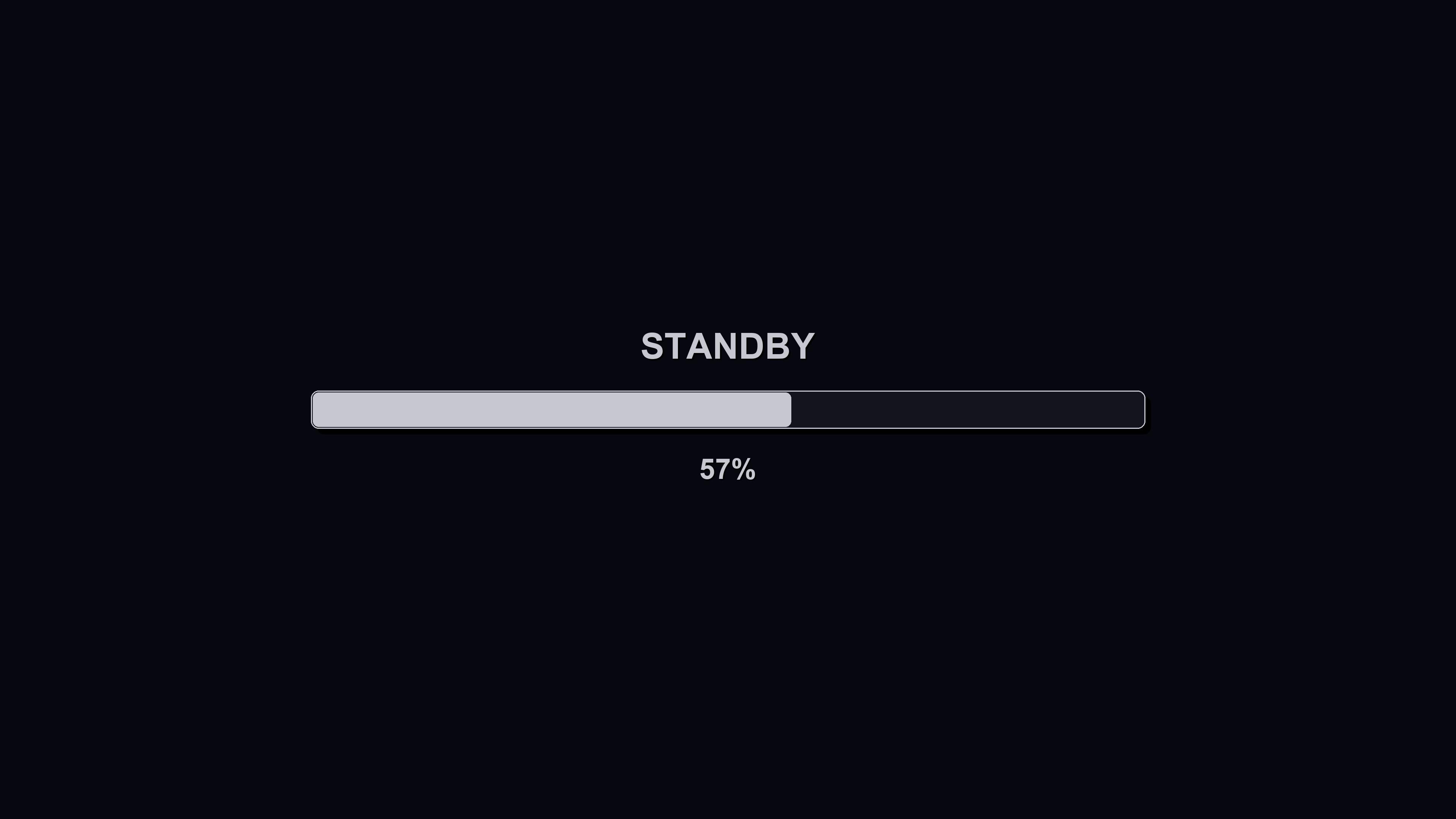 A stylish progressbar animation displays a standby status at 100 percent