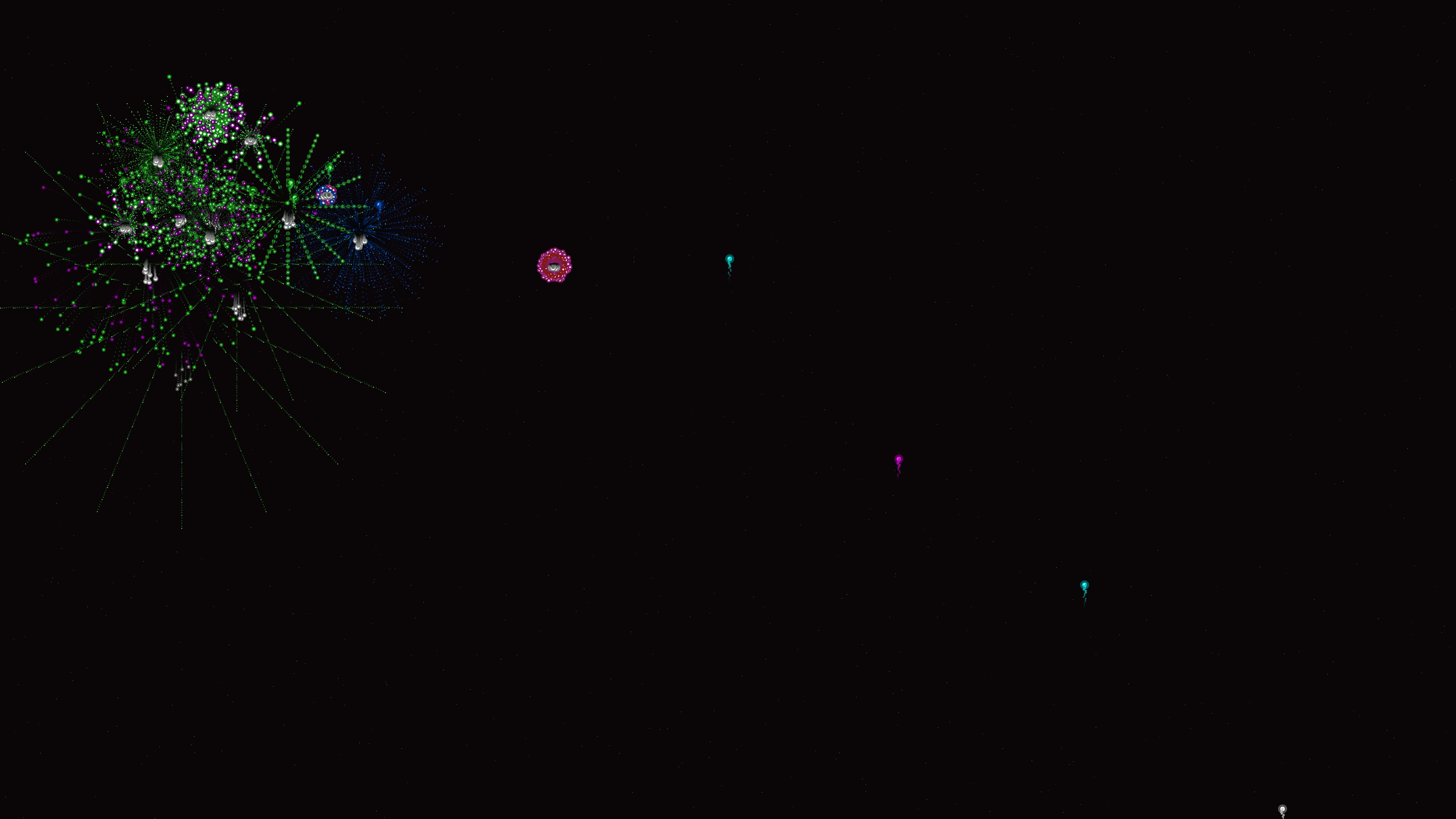 Neon glow firework display with glitter effects during nighttime celebration event